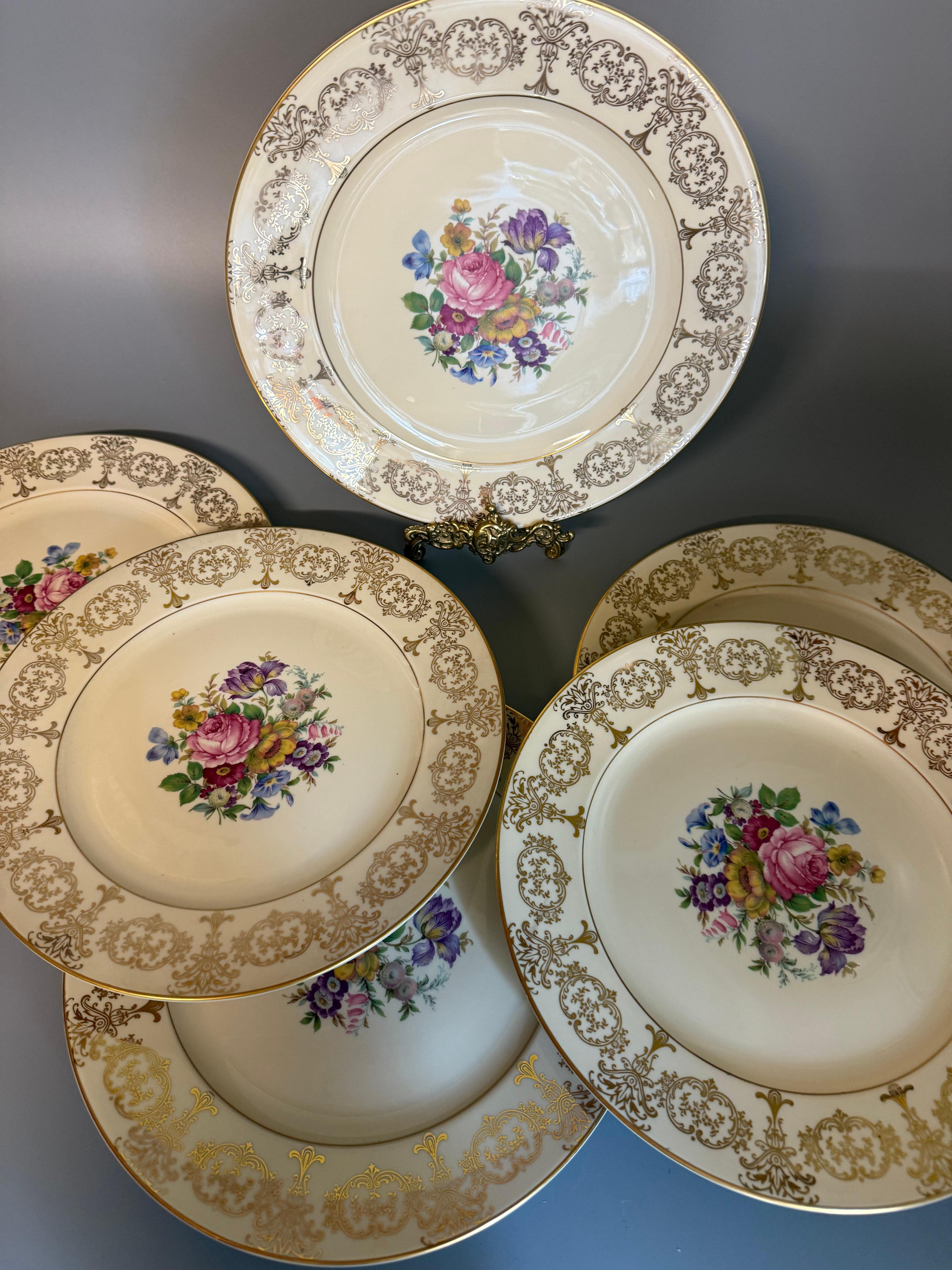 Six Dinner Plates Rosenthal Germany Flowers Gilts For Sale 4