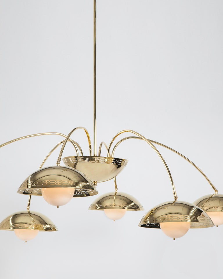 Six Dome Chandelier in Polished Brass Designed by Commune for Remains