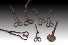 Six Door Handles and Latch Wrought Iron Set, 16th Century