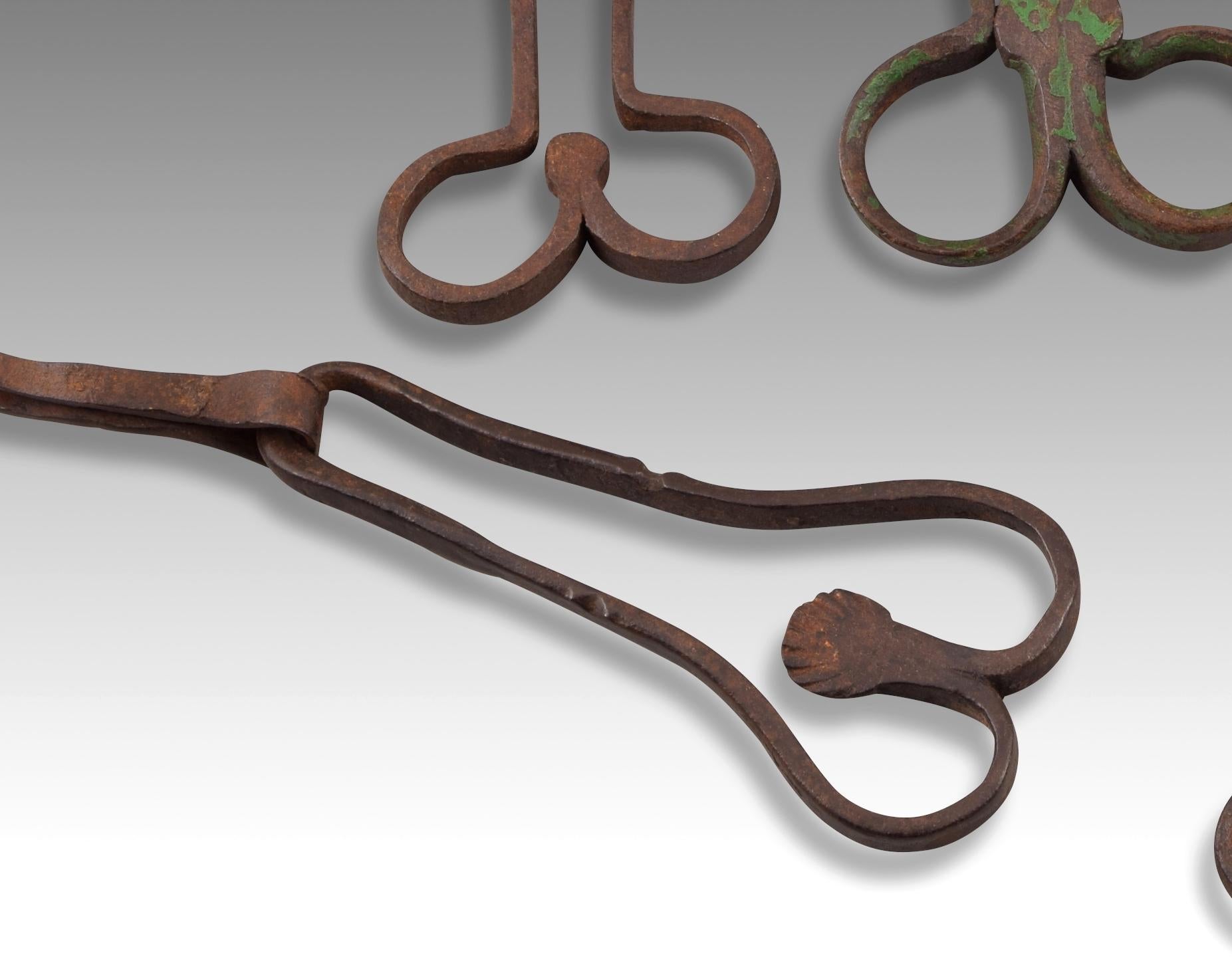 18th Century and Earlier Six Door Handles and Latch Wrought Iron Set, 16th Century