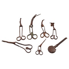 Six Door Handles and Latch Wrought Iron Set, 16th Century