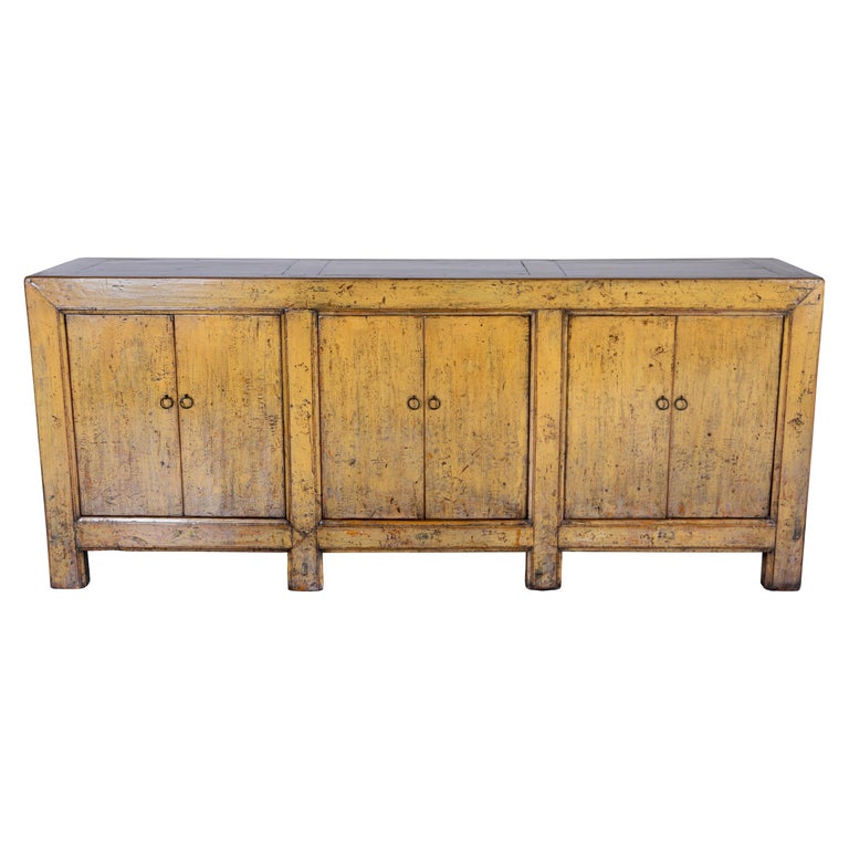 Six Door Server Mustard Tone Paint Patina with Lacquer Glaze  For Sale