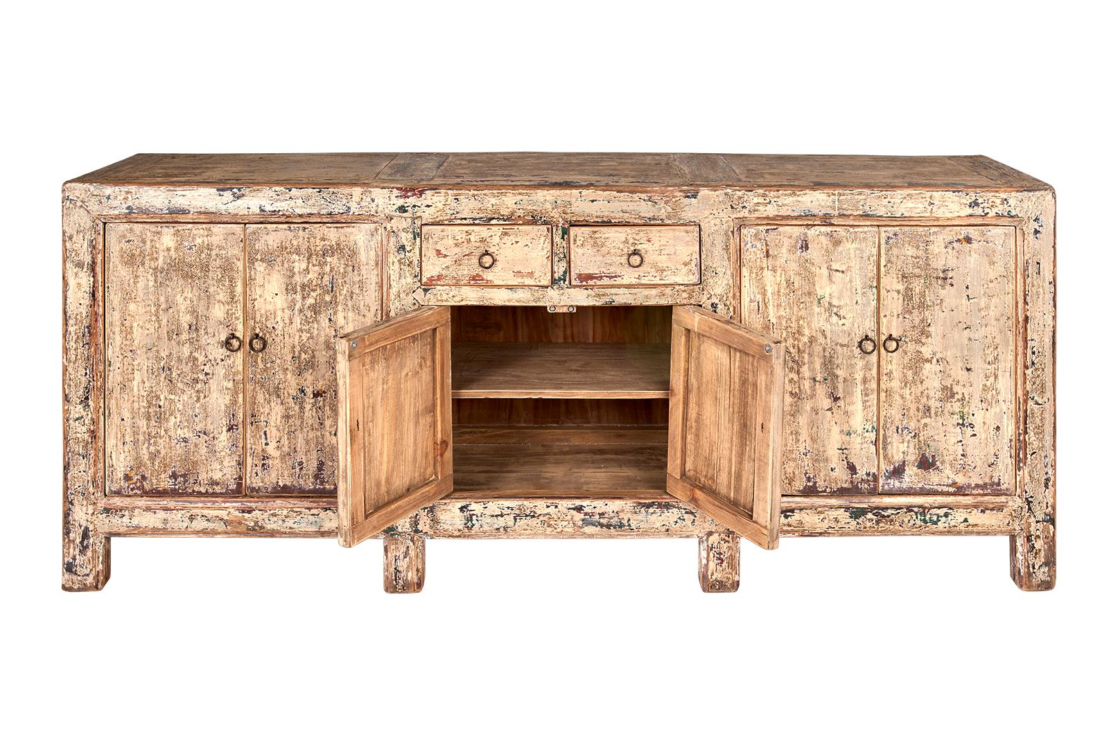 Rustic SIx Door Two Drawer Server in Original Paint Patina For Sale