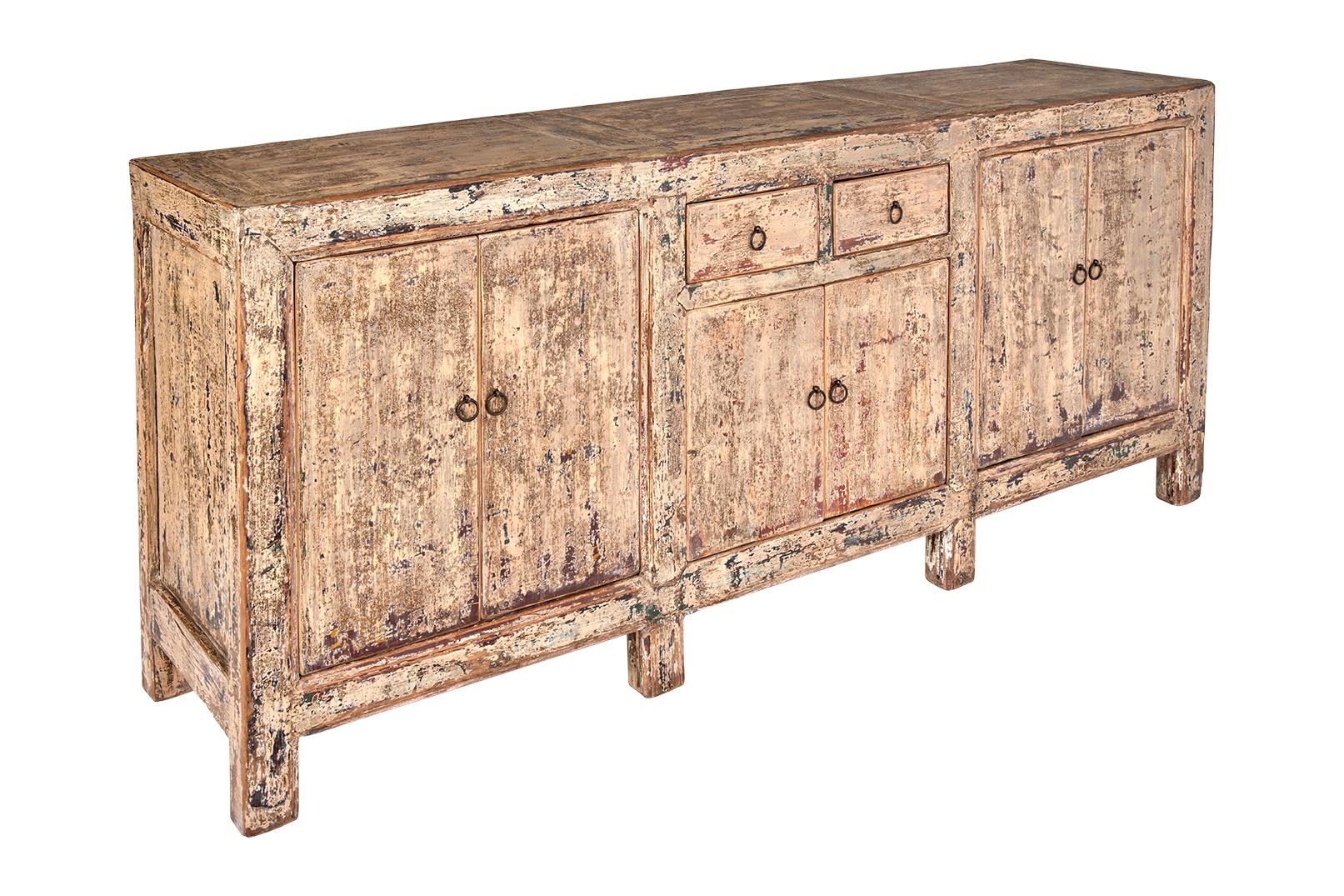 SIx Door Two Drawer Server in Original Paint Patina In Good Condition For Sale In Dallas, TX