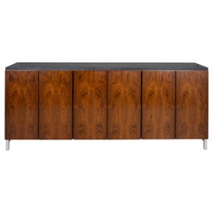 Six Door Walnut Server on Chrome Base with Black Granite Top