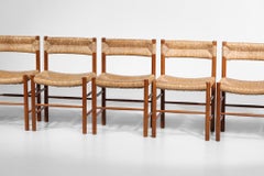 Six "Dordogne" Straw Chairs by Robert Sentou for Charlotte Perriand, 1960's