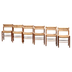 Six chaises en paille "Dordogne" de Robert Sentou pour Charlotte Perriand, années 1960