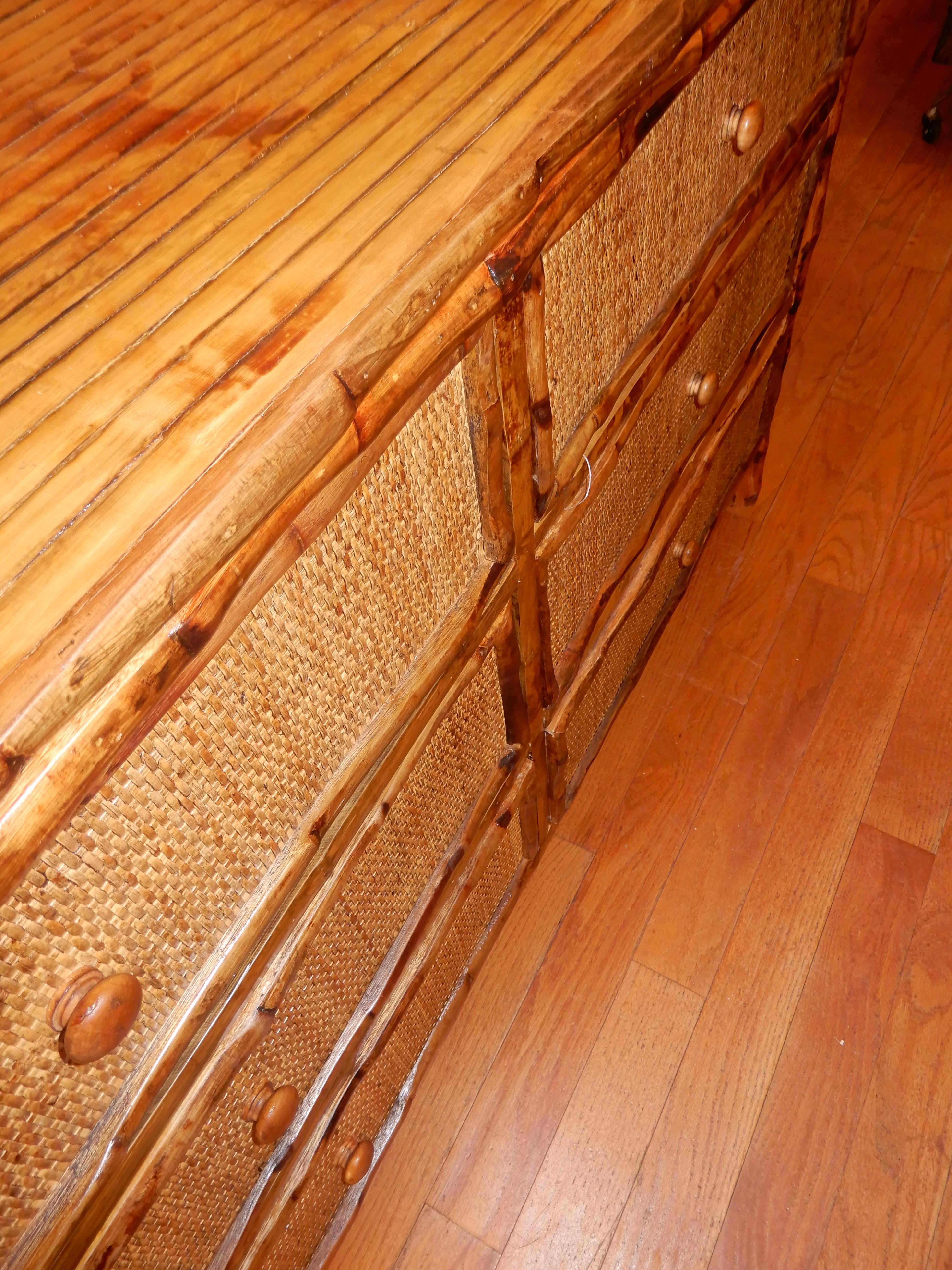 Hand-Crafted Six-Drawer Bamboo and Cane British Colonial Dresser