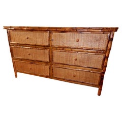 Six-Drawer Bamboo and Cane British Colonial  Style Dresser or Chest,