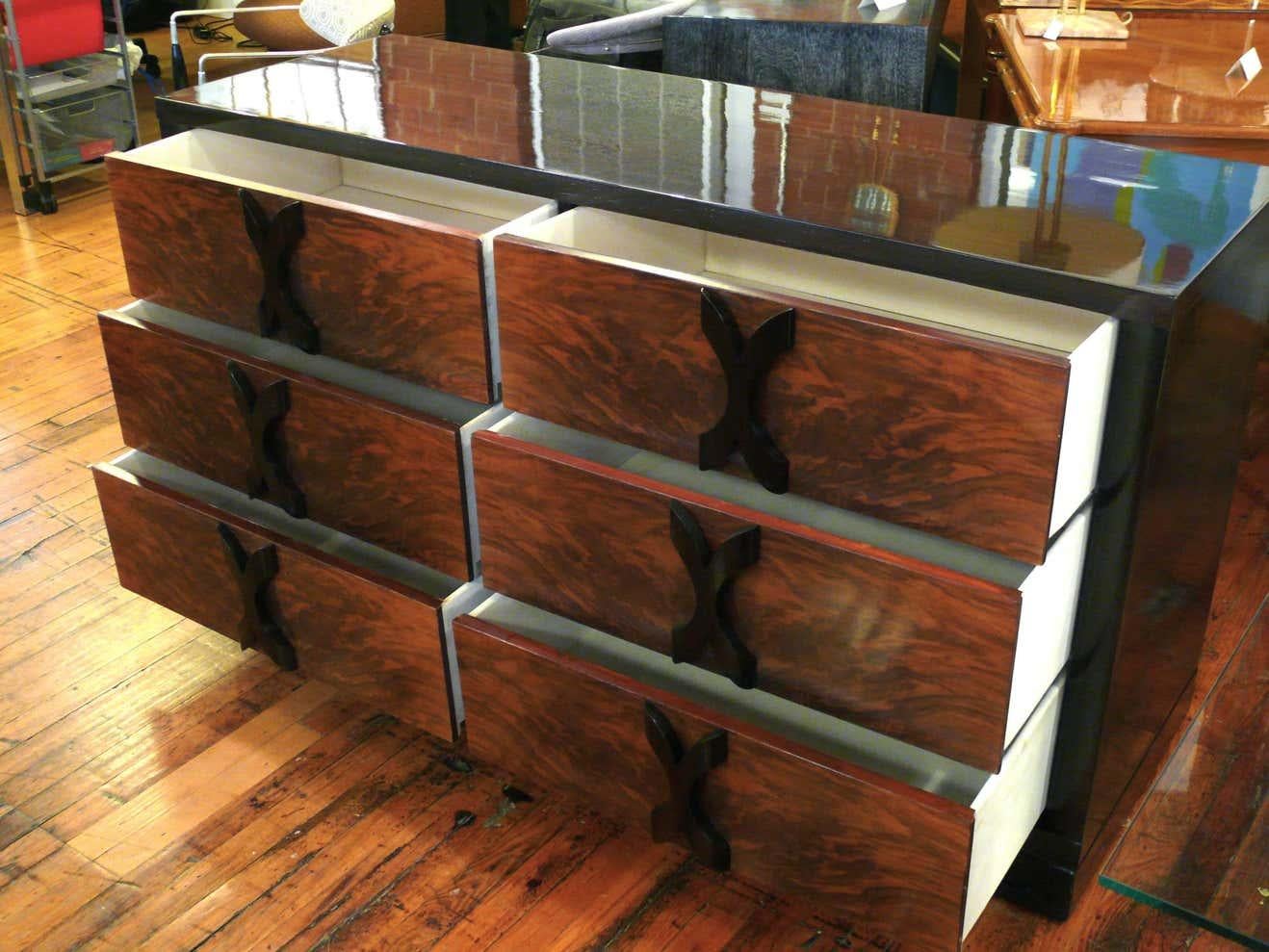 Veneer Six-Drawer Dresser in the Manner of James Mont