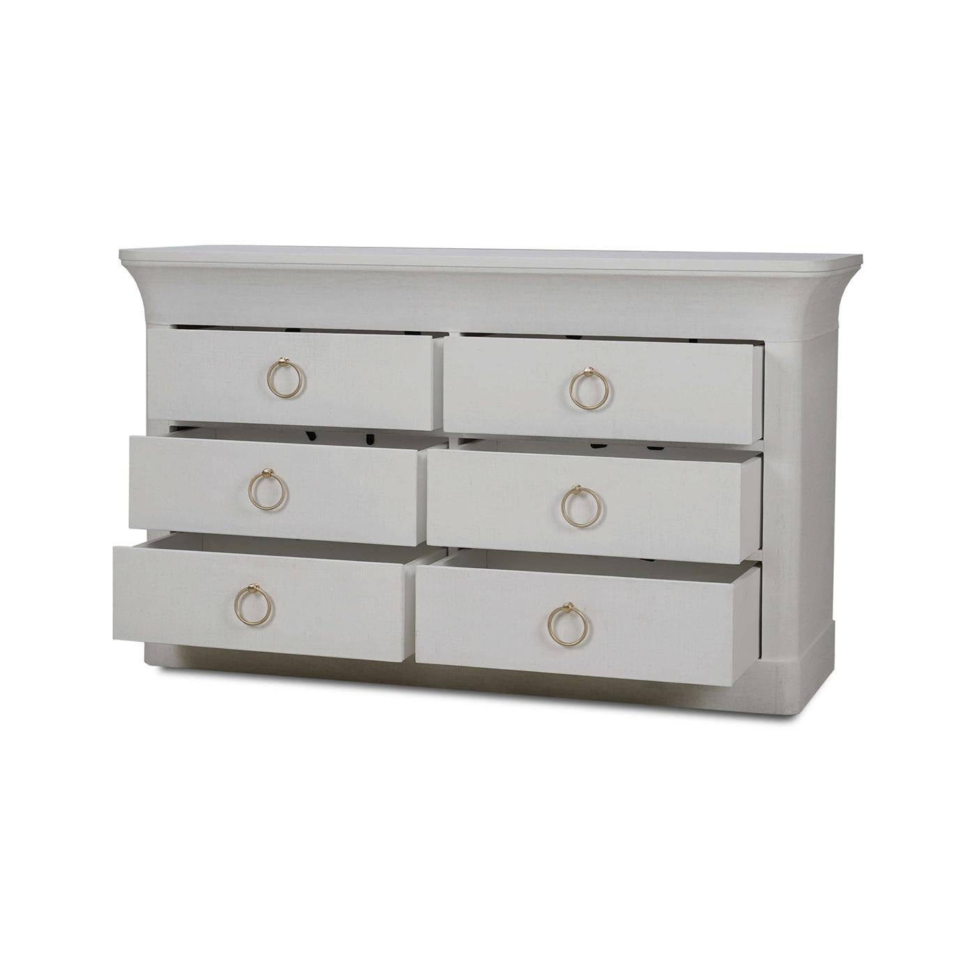 Modern Six Drawer Linen Wrapped Dresser