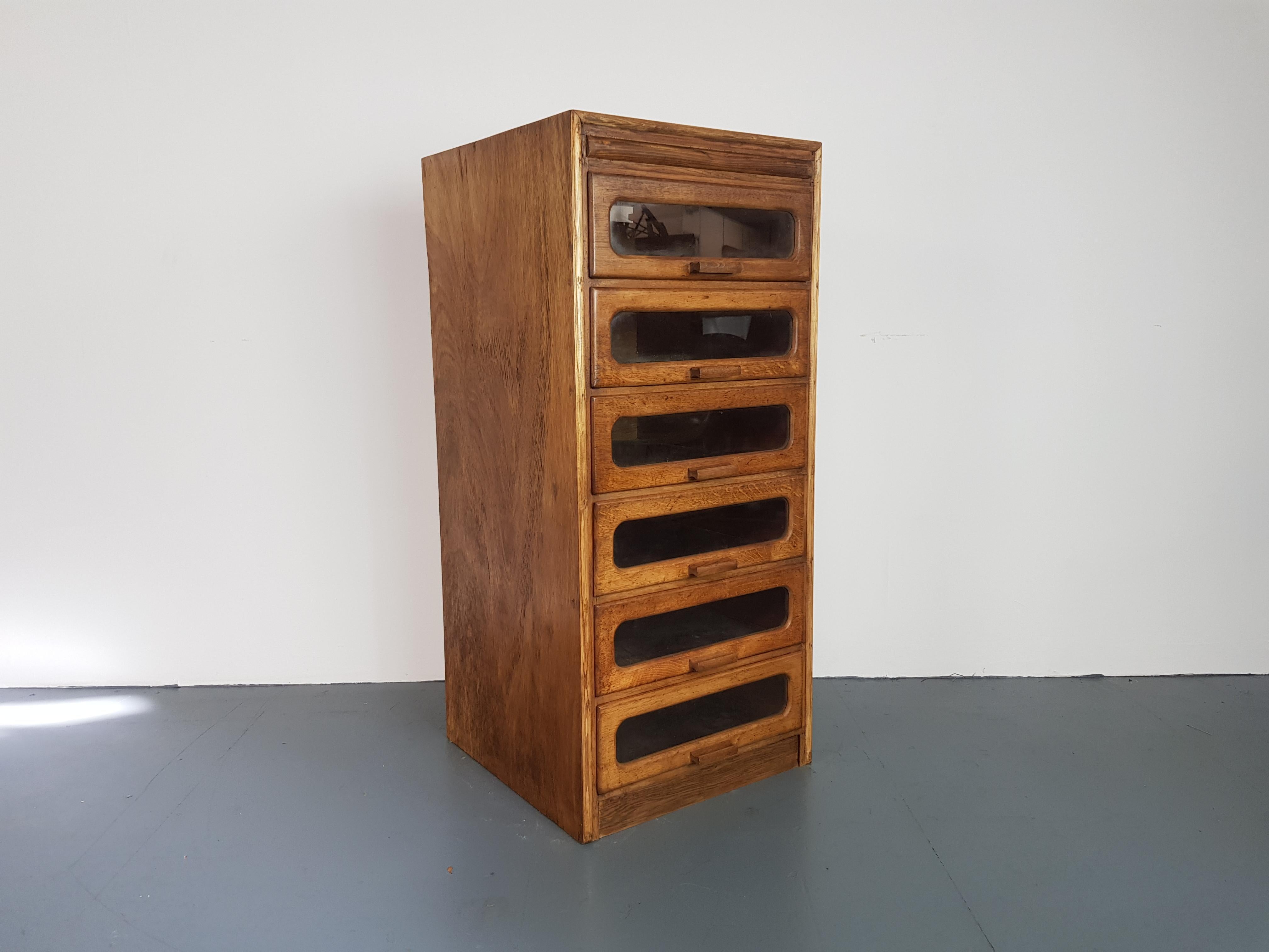 20th Century Six-Drawer Midcentury British Oak Haberdashery Cabinet For Sale