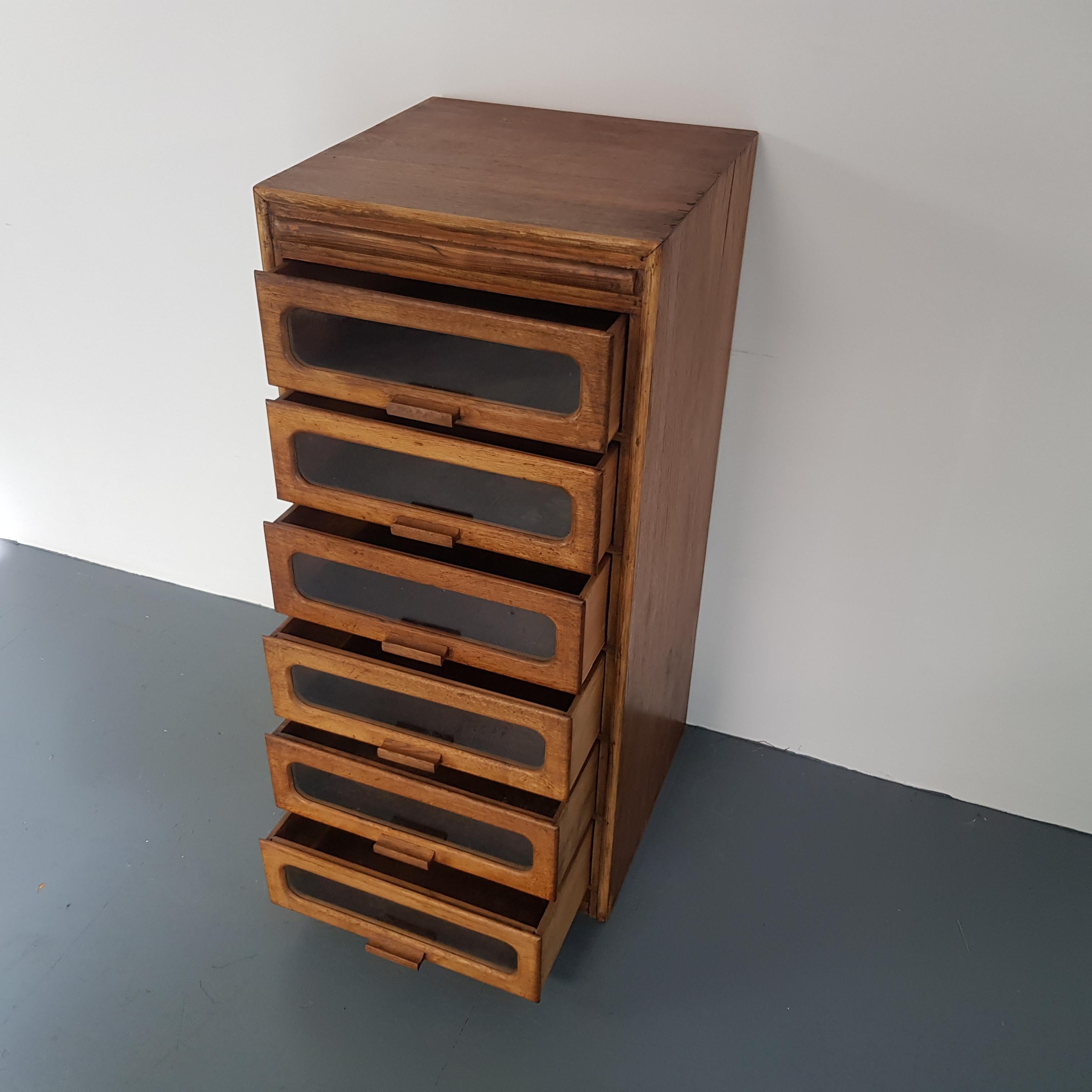 Six-Drawer Midcentury British Oak Haberdashery Cabinet For Sale 1