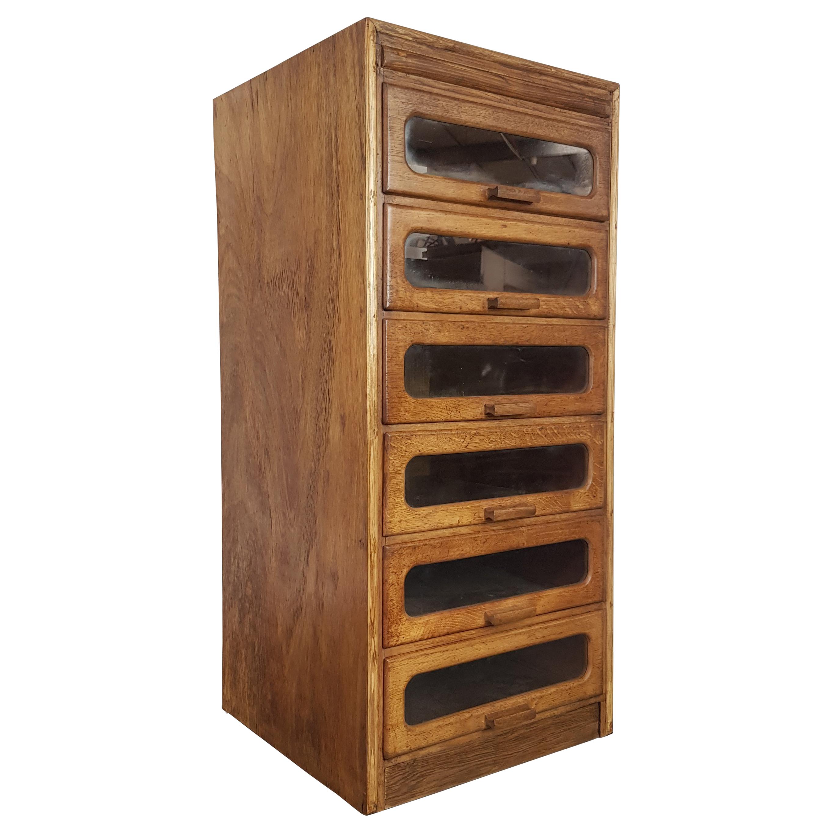 Six-Drawer Midcentury British Oak Haberdashery Cabinet For Sale