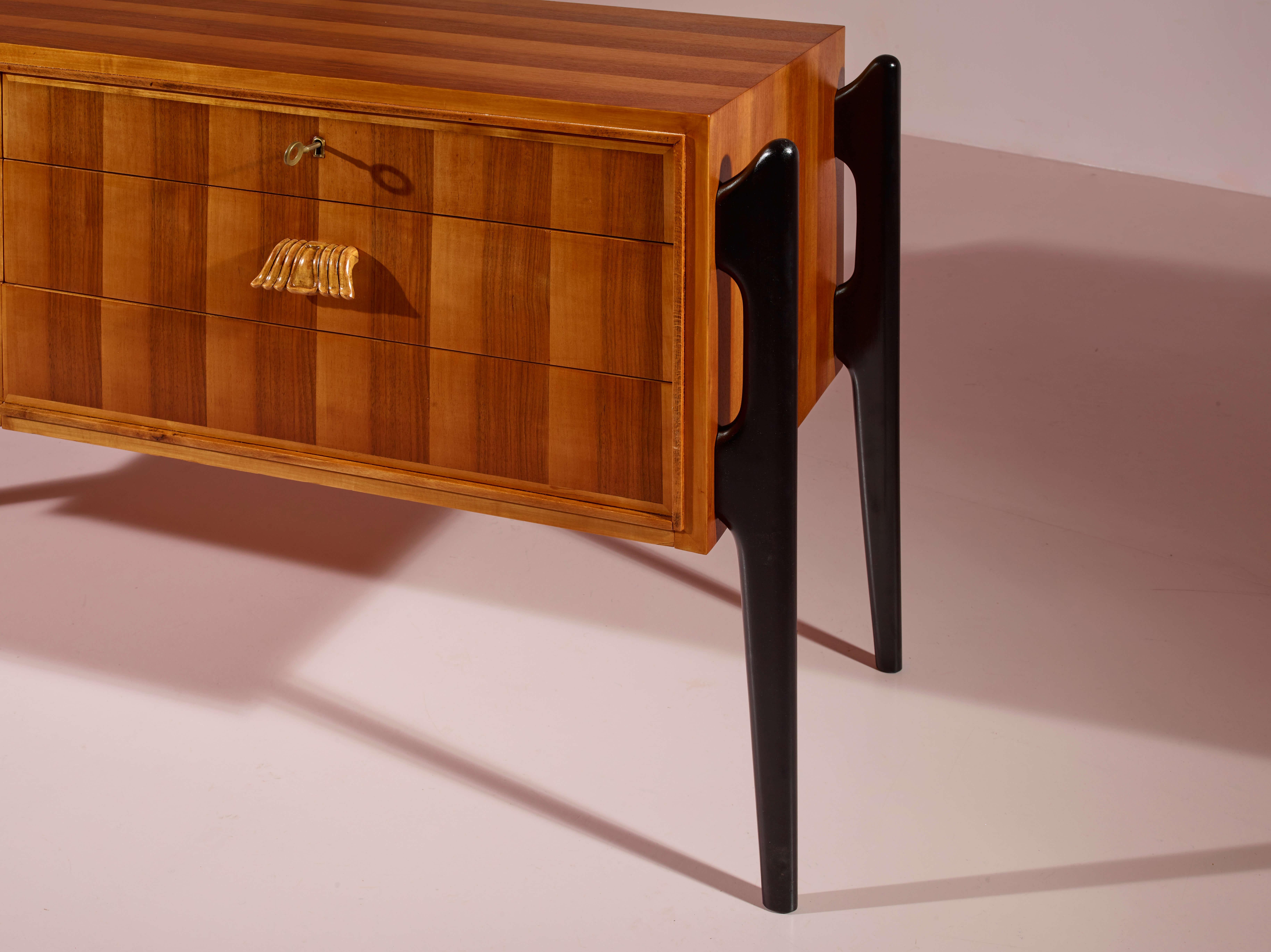 Mid-Century Modern Six-drawer sideboard in veneered wood and stained beech, Cantù, Italy, 1950s