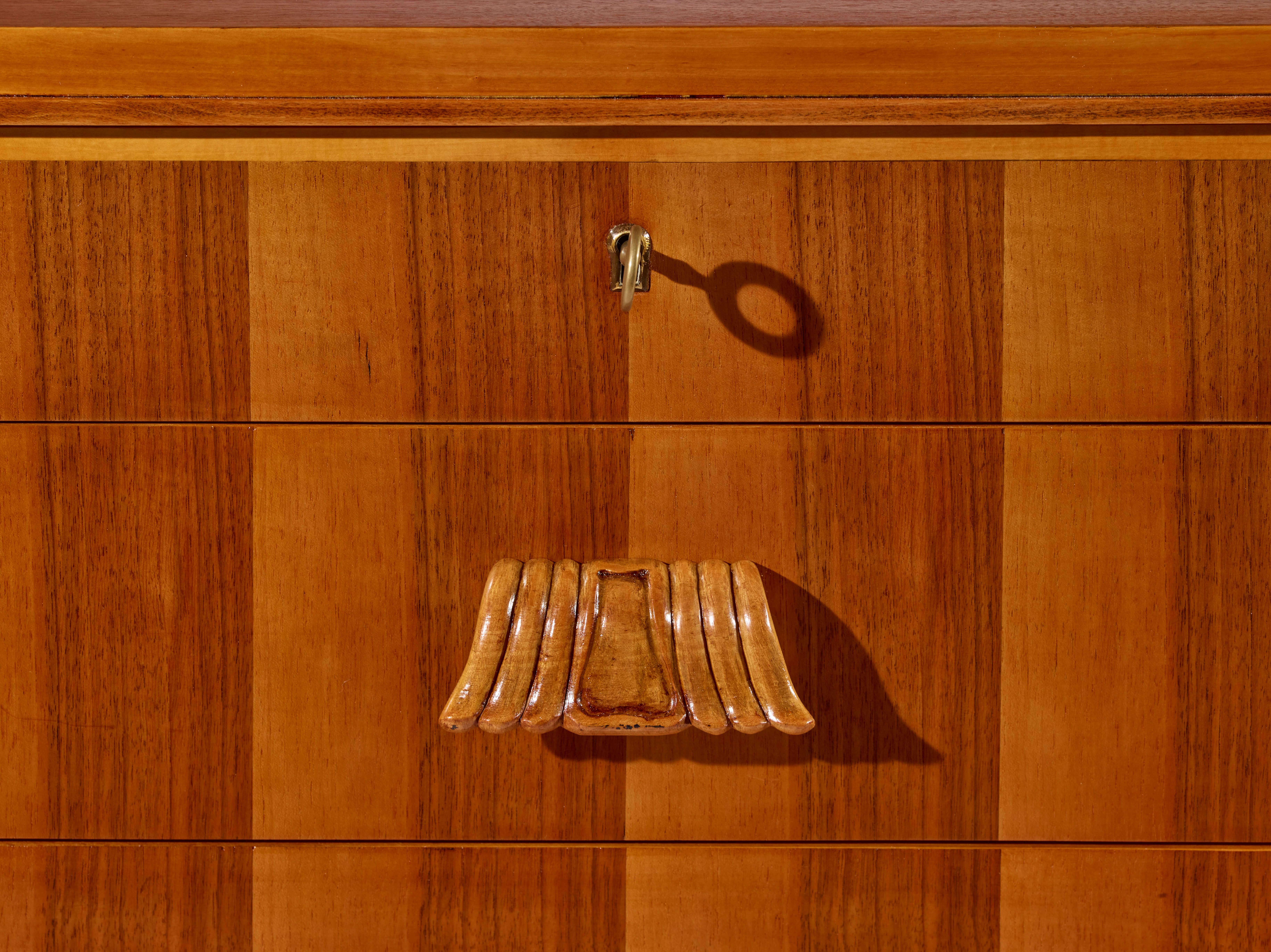 Six-drawer sideboard in veneered wood and stained beech, Cantù, Italy, 1950s In Good Condition In Chiavari, Liguria