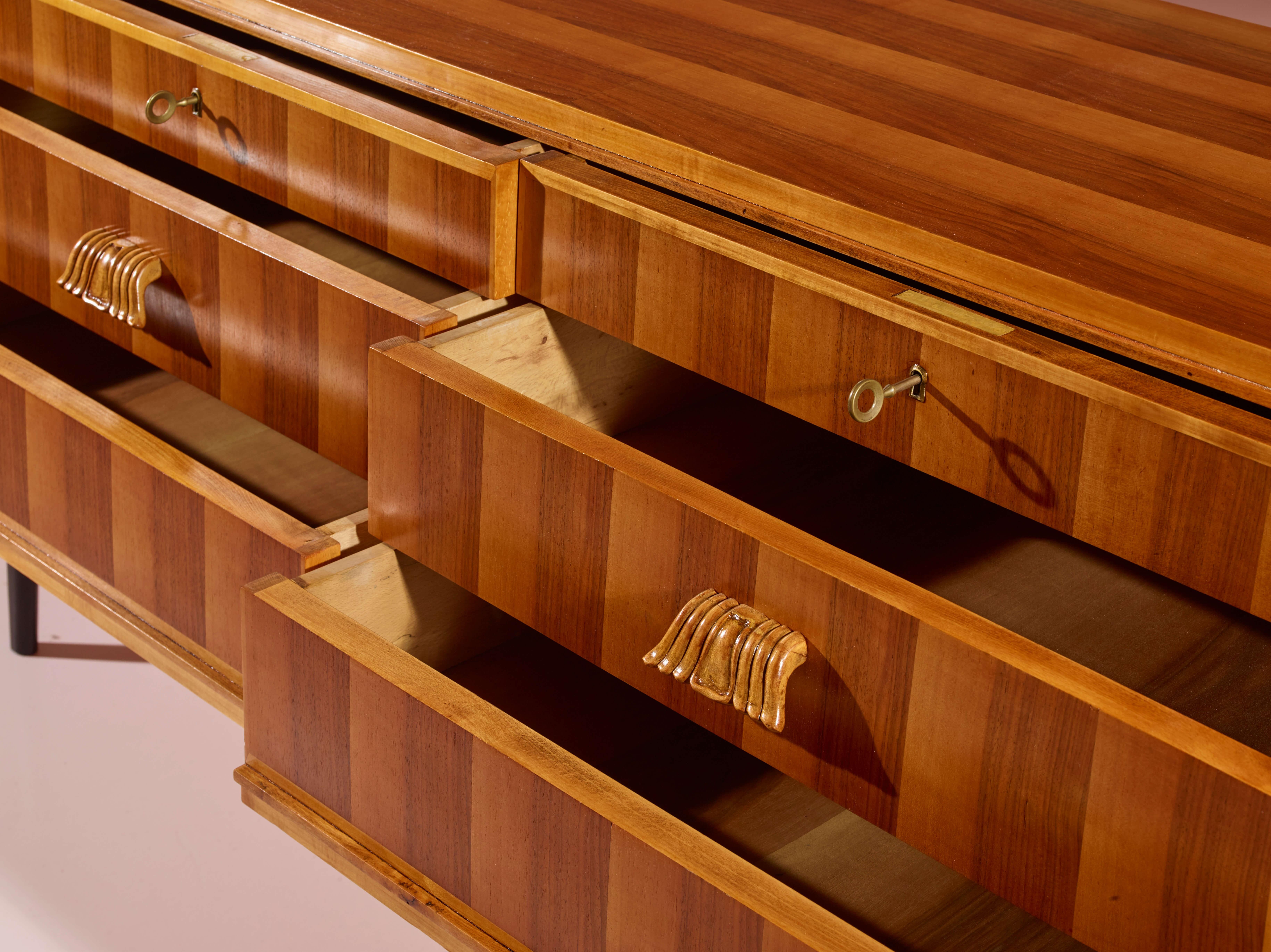 Six-drawer sideboard in veneered wood and stained beech, Cantù, Italy, 1950s 2