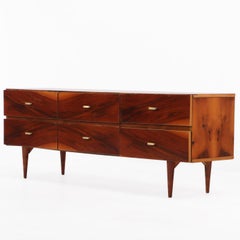 Six-Drawer Walnut Low Dresser / Credenza, C. 1955.