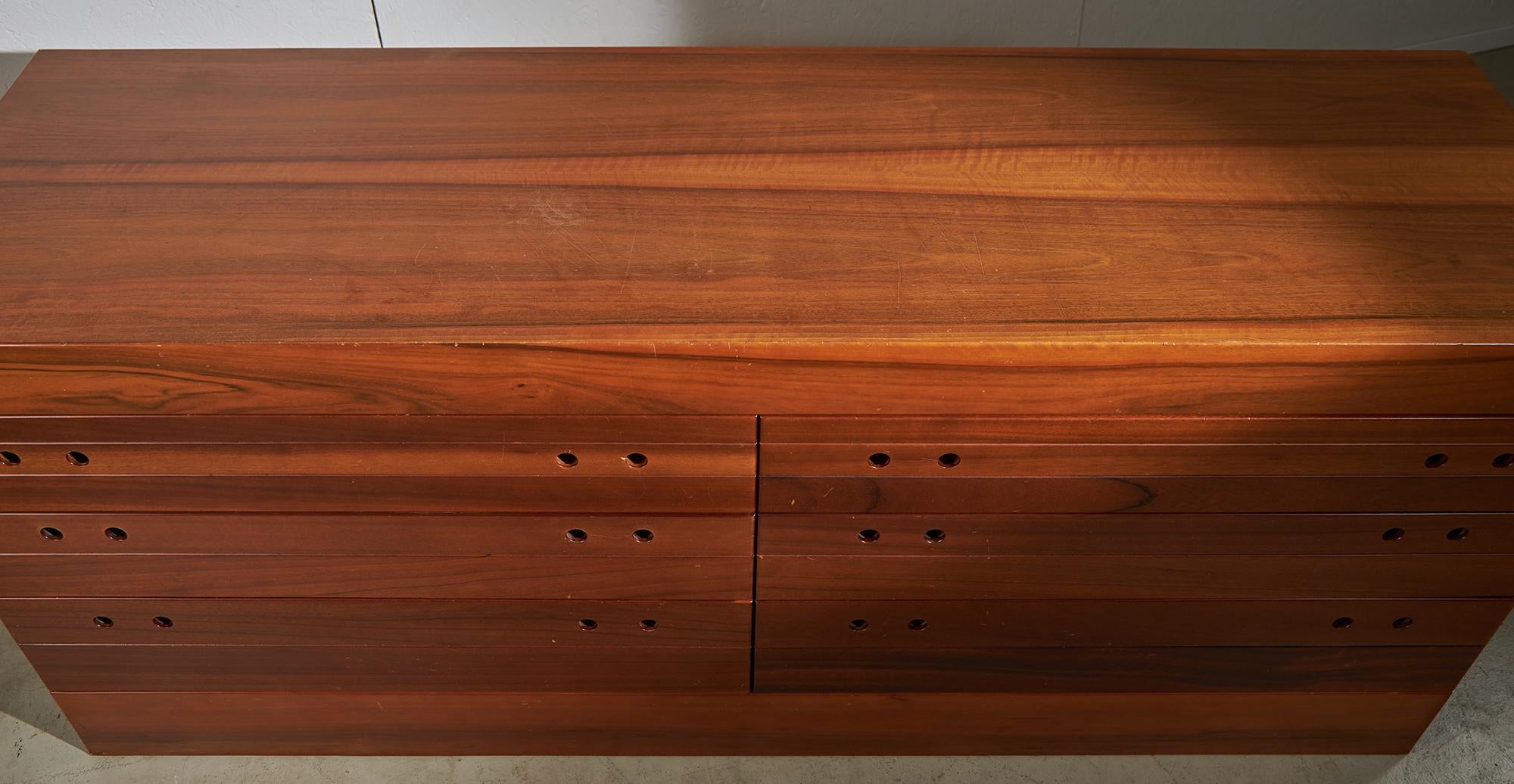 Six Drawer Walnut Sideboard with Circular Handles, 1980s For Sale 6
