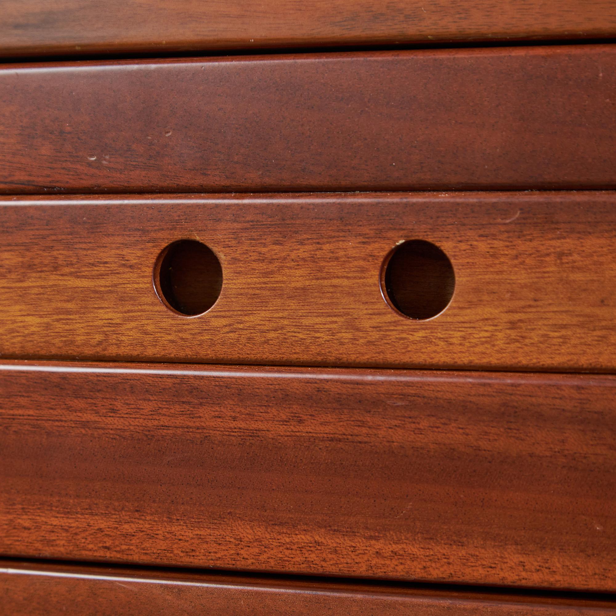 Six Drawer Walnut Sideboard with Circular Handles, 1980s For Sale 10