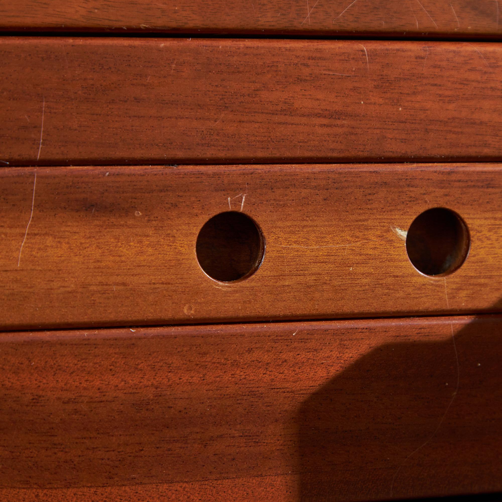 Six Drawer Walnut Sideboard with Circular Handles, 1980s For Sale 11