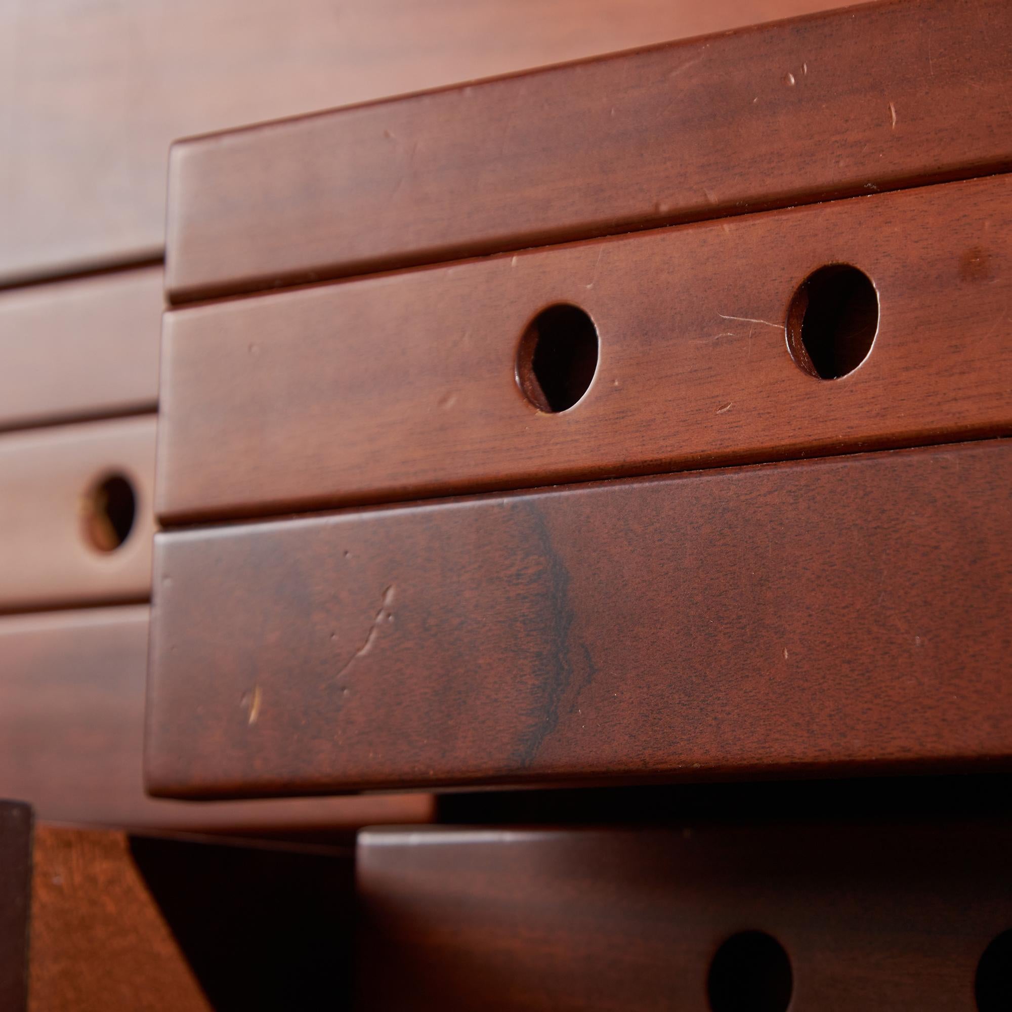 Six Drawer Walnut Sideboard with Circular Handles, 1980s In Good Condition For Sale In Budapest, HU