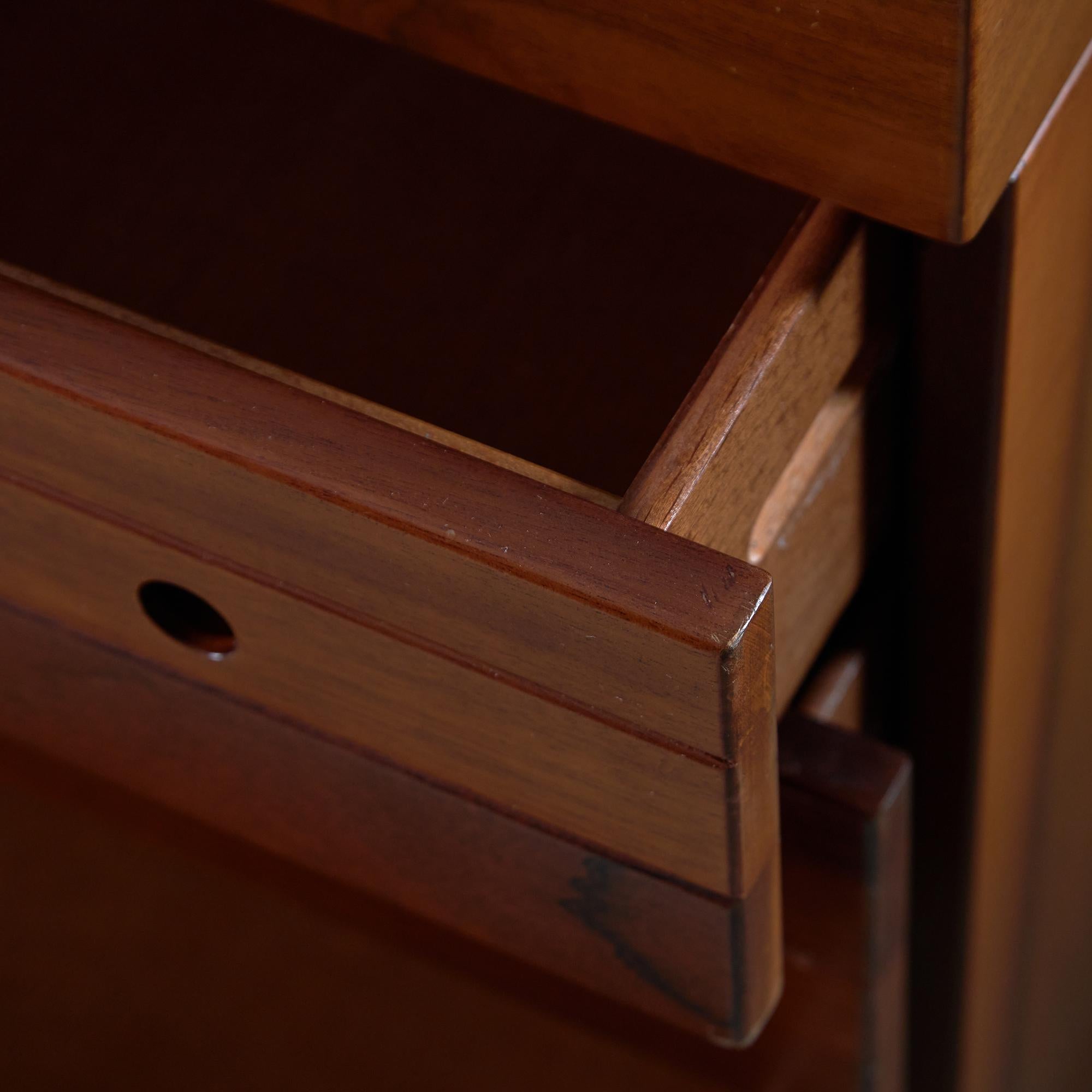 Late 20th Century Six Drawer Walnut Sideboard with Circular Handles, 1980s For Sale