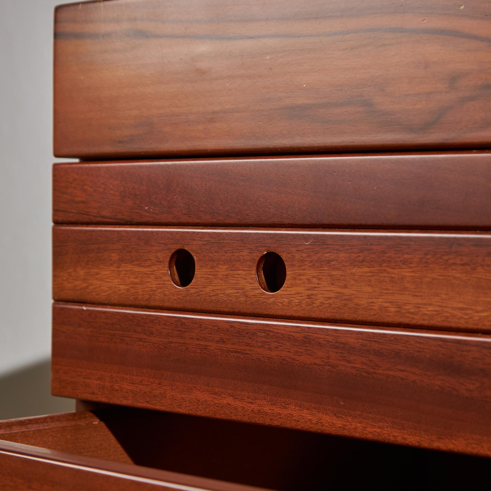 Six Drawer Walnut Sideboard with Circular Handles, 1980s For Sale 1