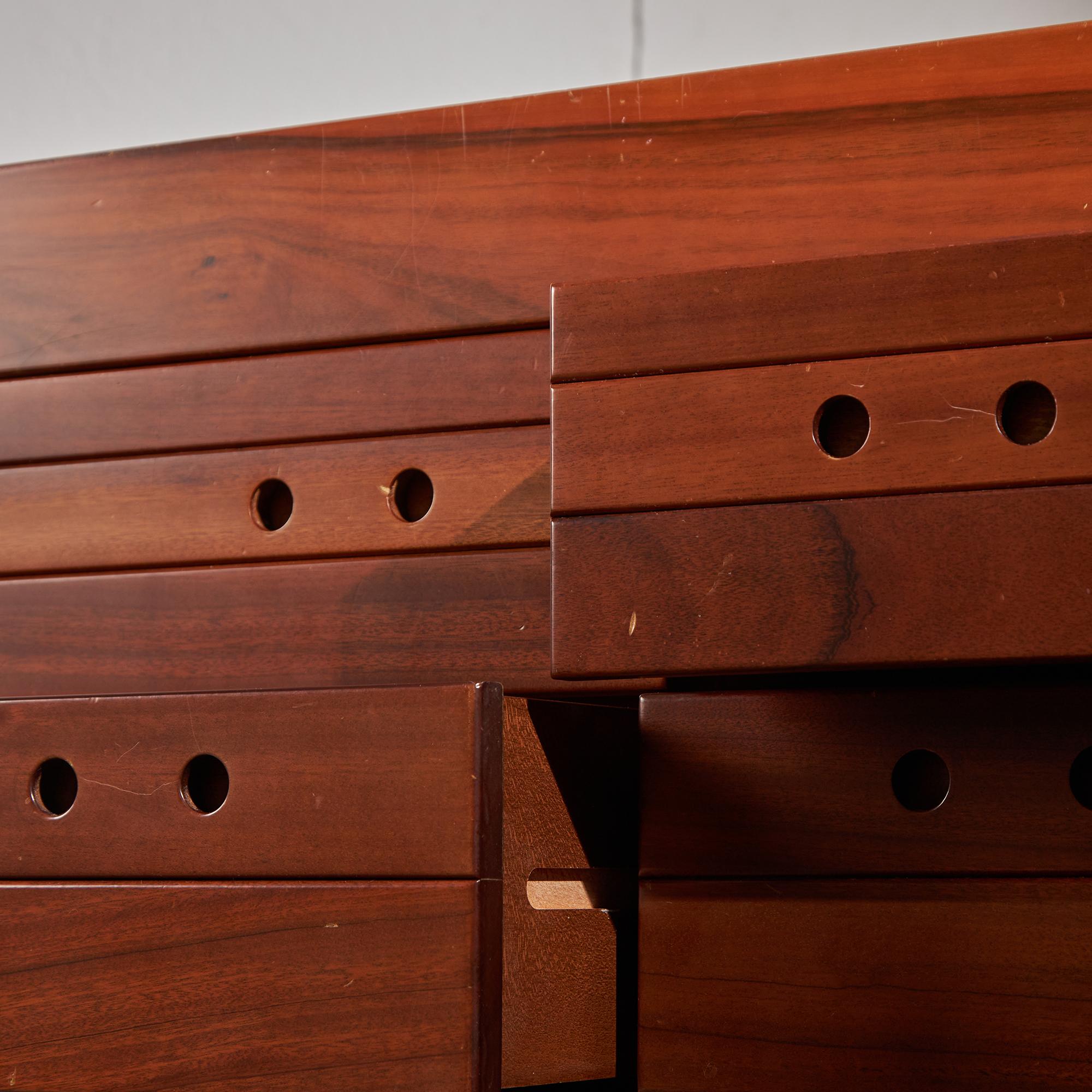 Six Drawer Walnut Sideboard with Circular Handles, 1980s For Sale 2