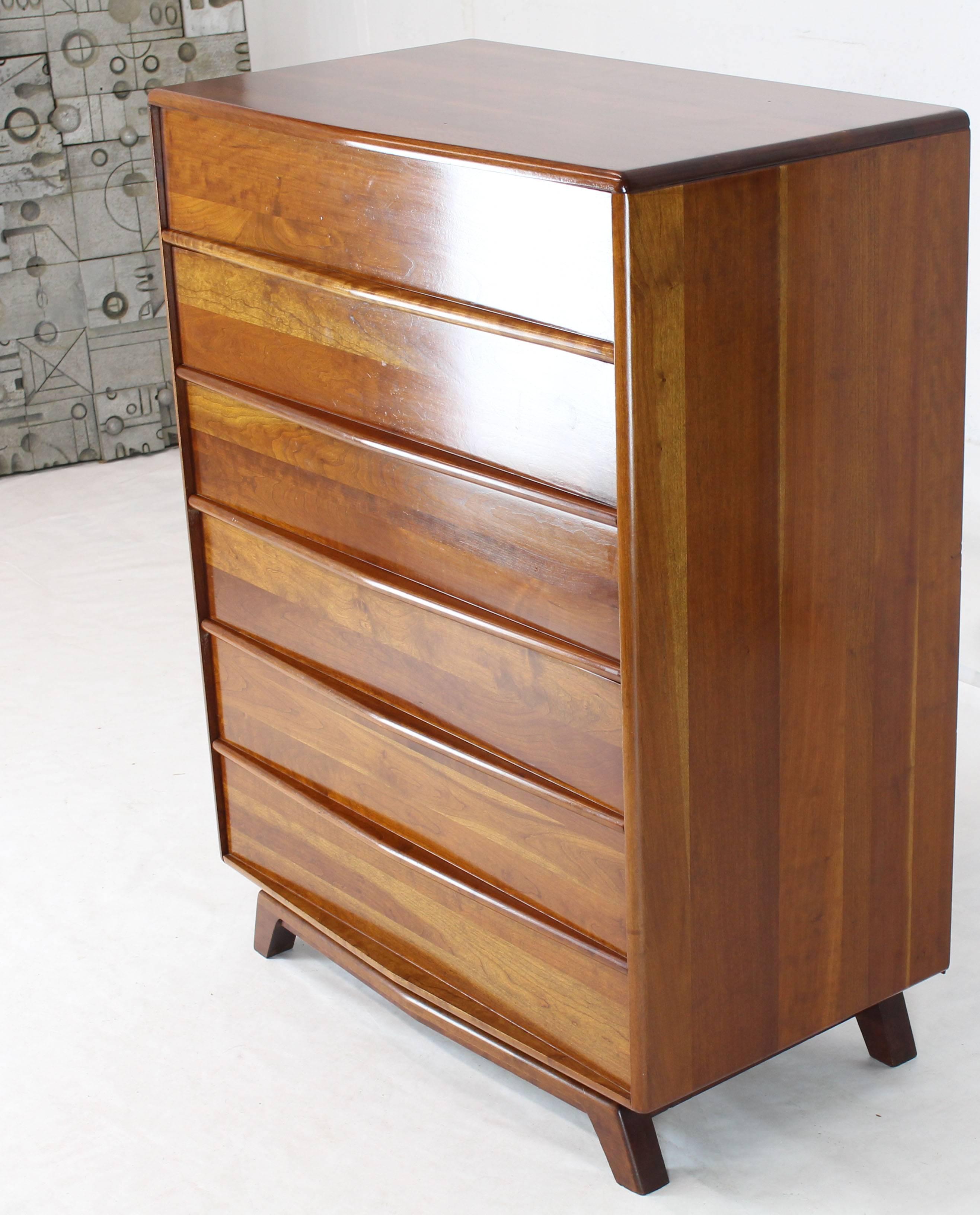 Six Drawers Solid Cherry Mid-Century Modern Design High Chest In Excellent Condition In Rockaway, NJ