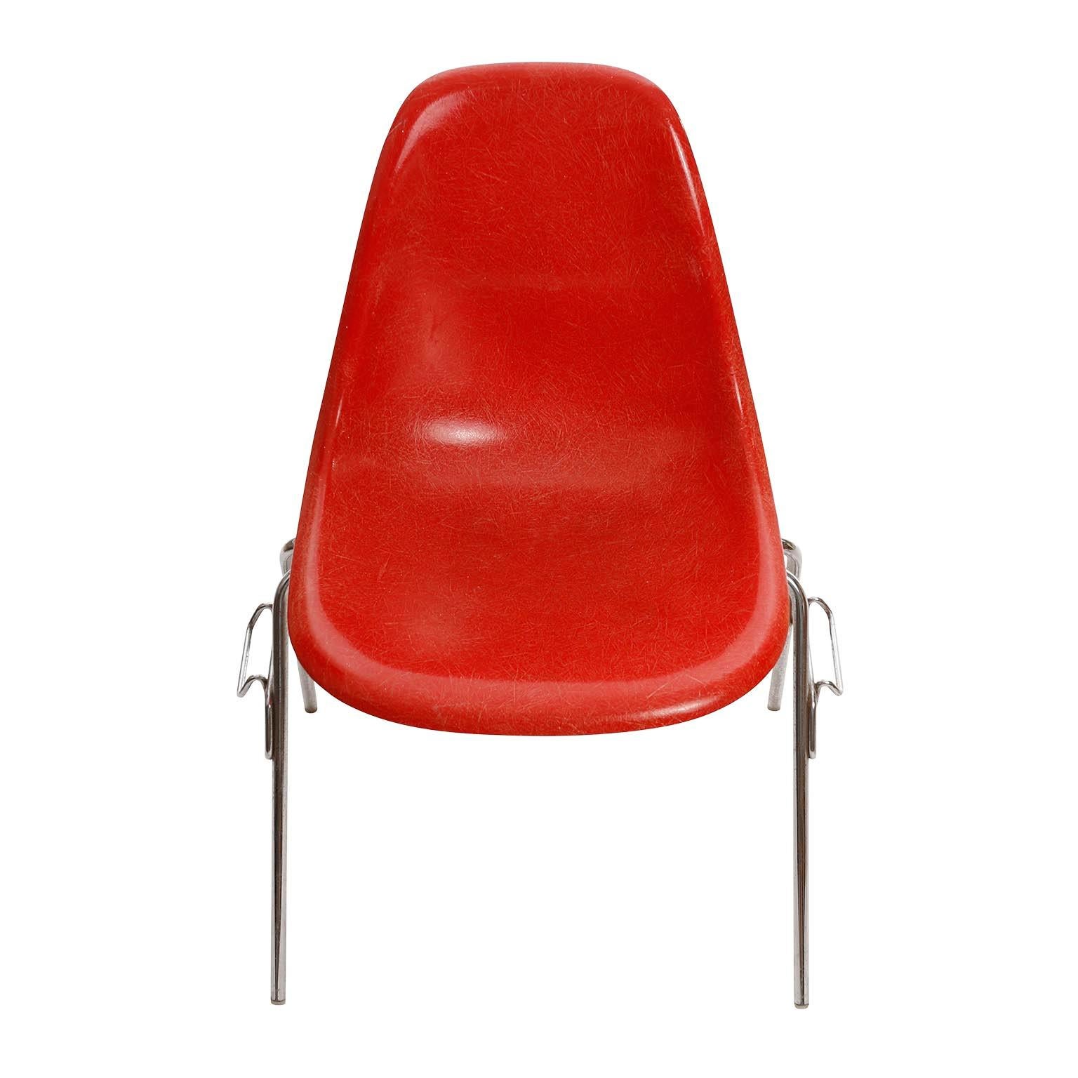 American Six Stacking Chairs, Charles & Ray Eames, Herman Miller, Red Fiberglass, 1974. For Sale