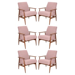 Six Dusty Pink Bouclé Dante Armchairs, H. Lis, Europe, 1960s