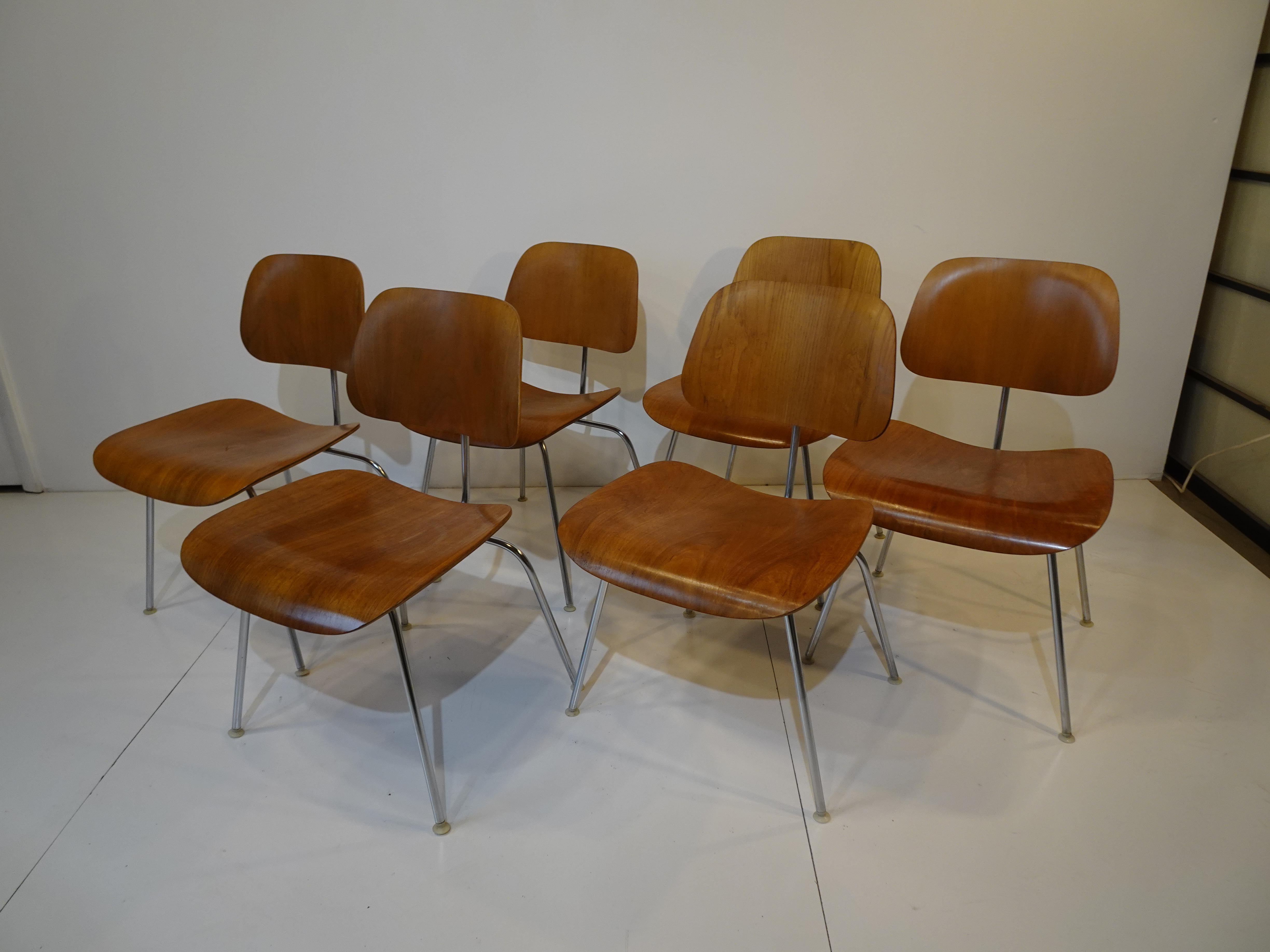 Mid-Century Modern Six Eames DCM Dining Chairs for Herman Miller