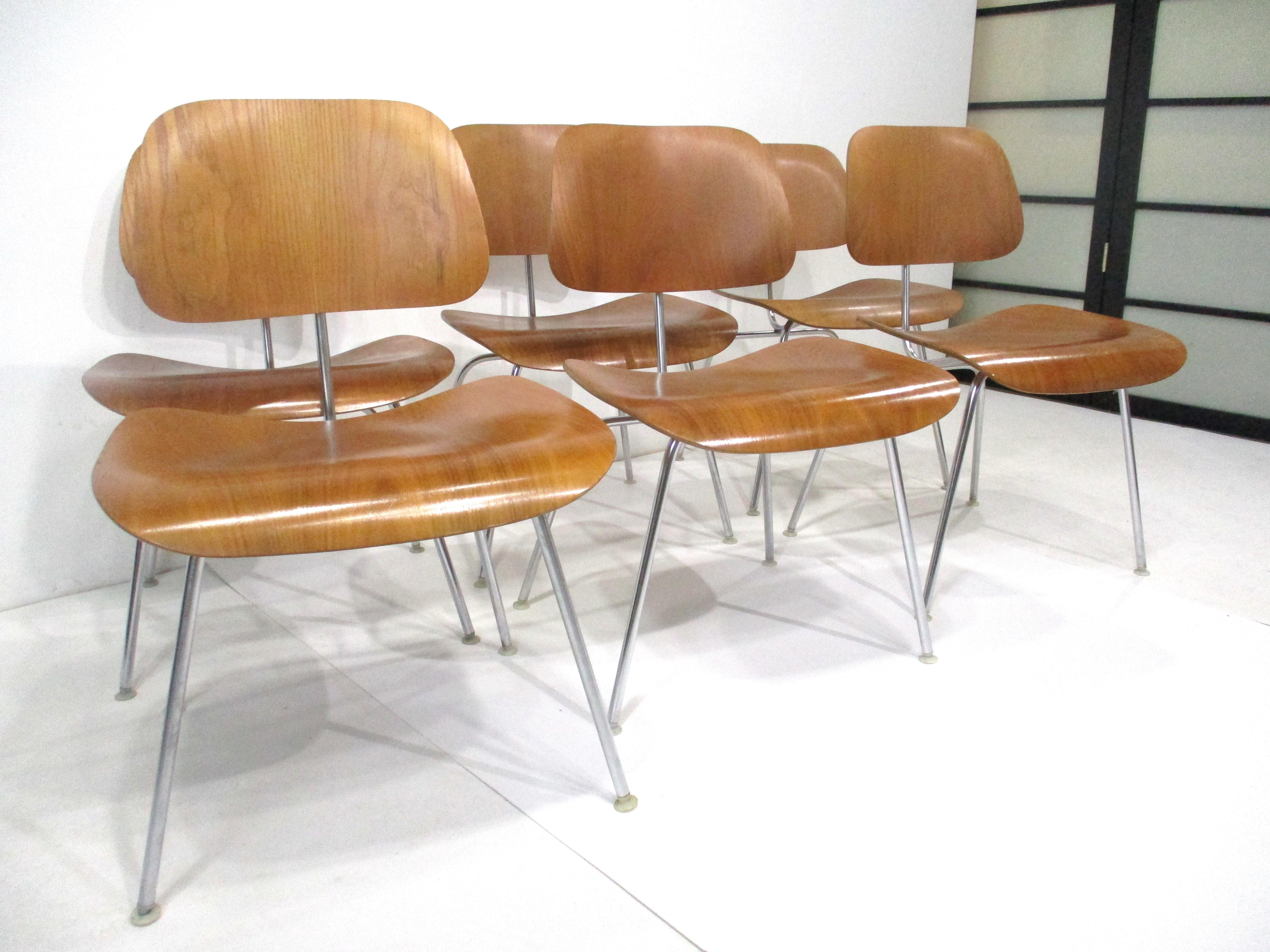 Six Eames Walnut DCM Dining Chairs for Herman Miller 3