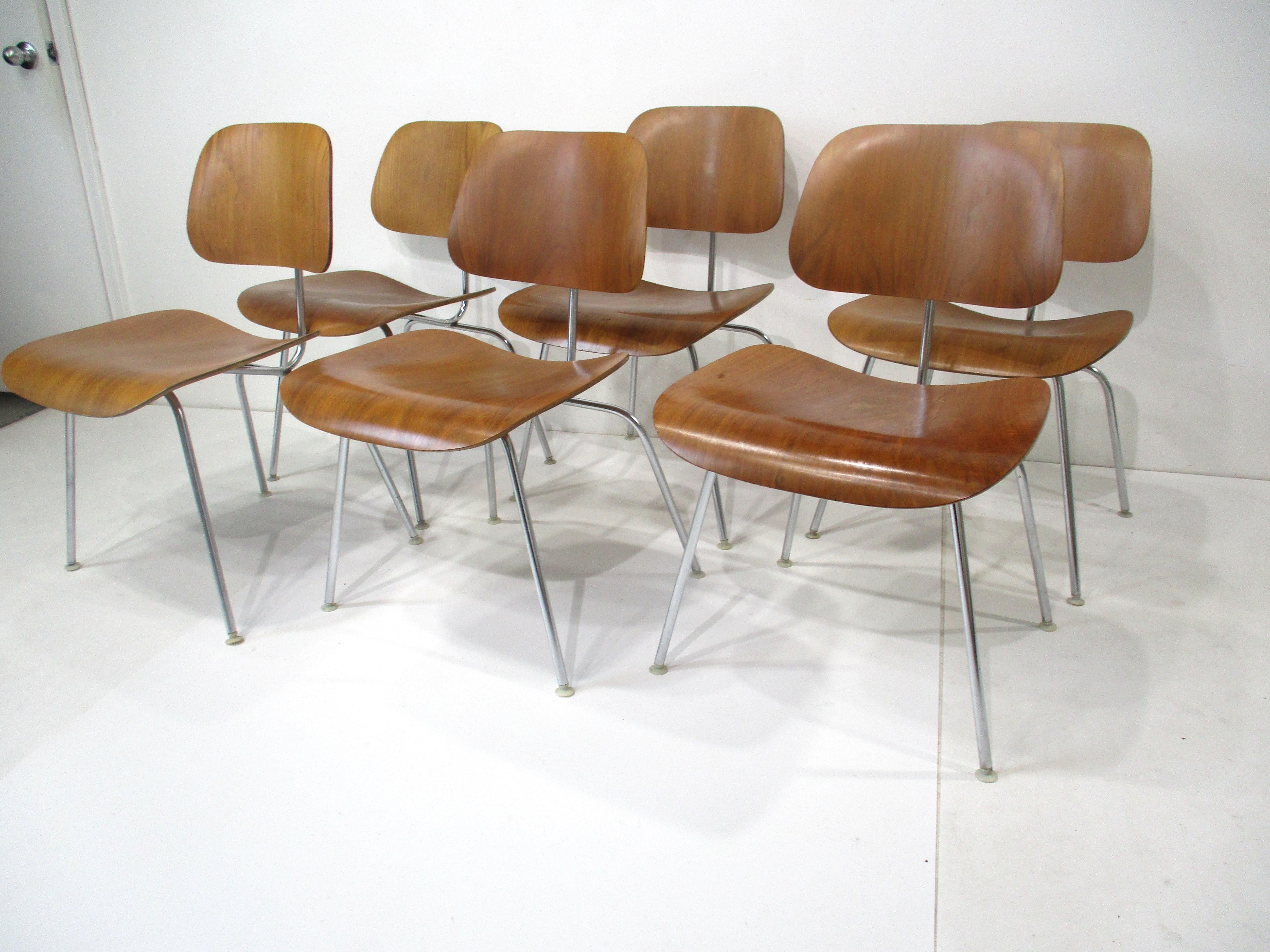 Six Eames Walnut DCM Dining Chairs for Herman Miller 7