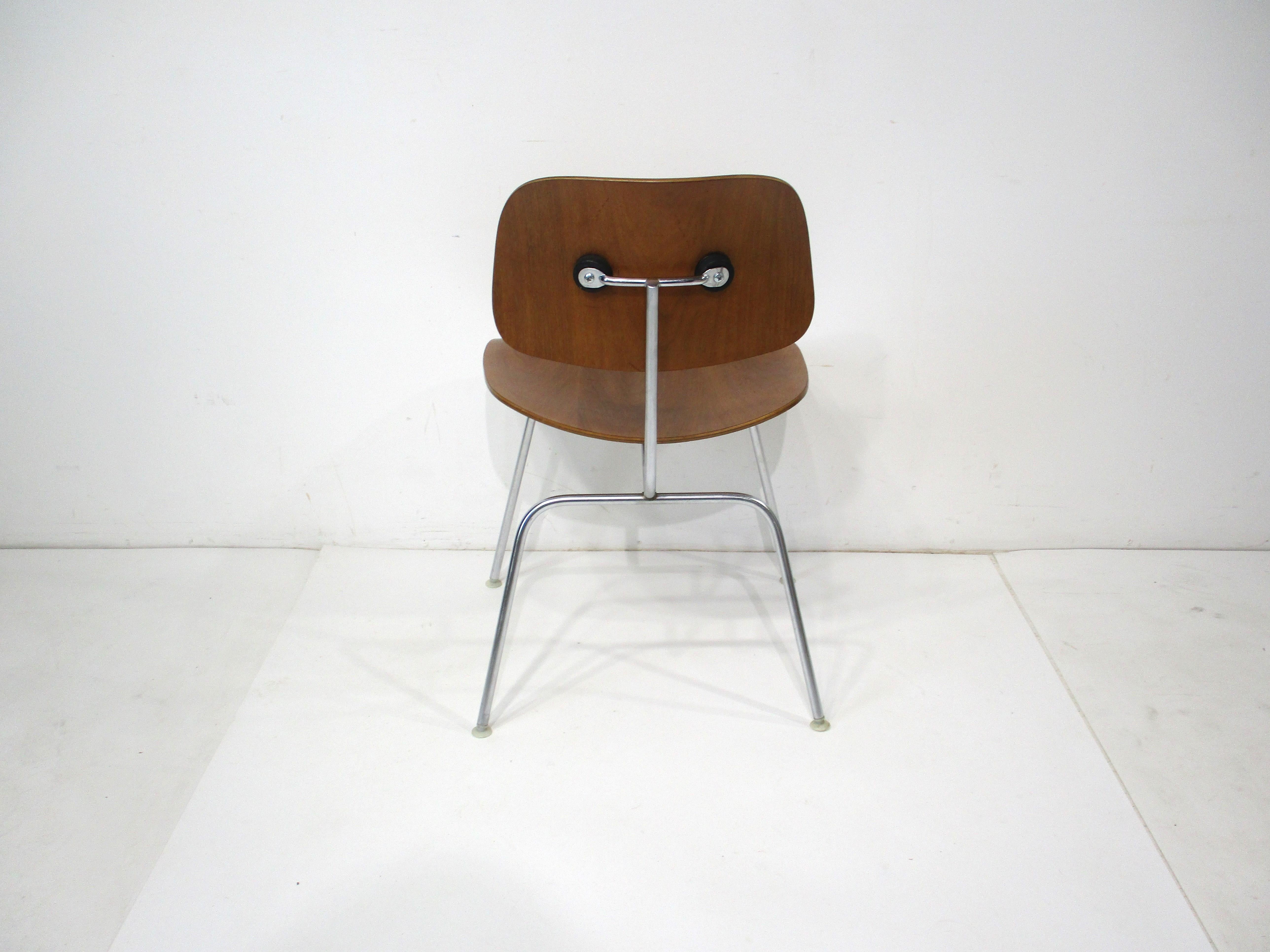 Chrome Six Eames Walnut DCM Dining Chairs for Herman Miller