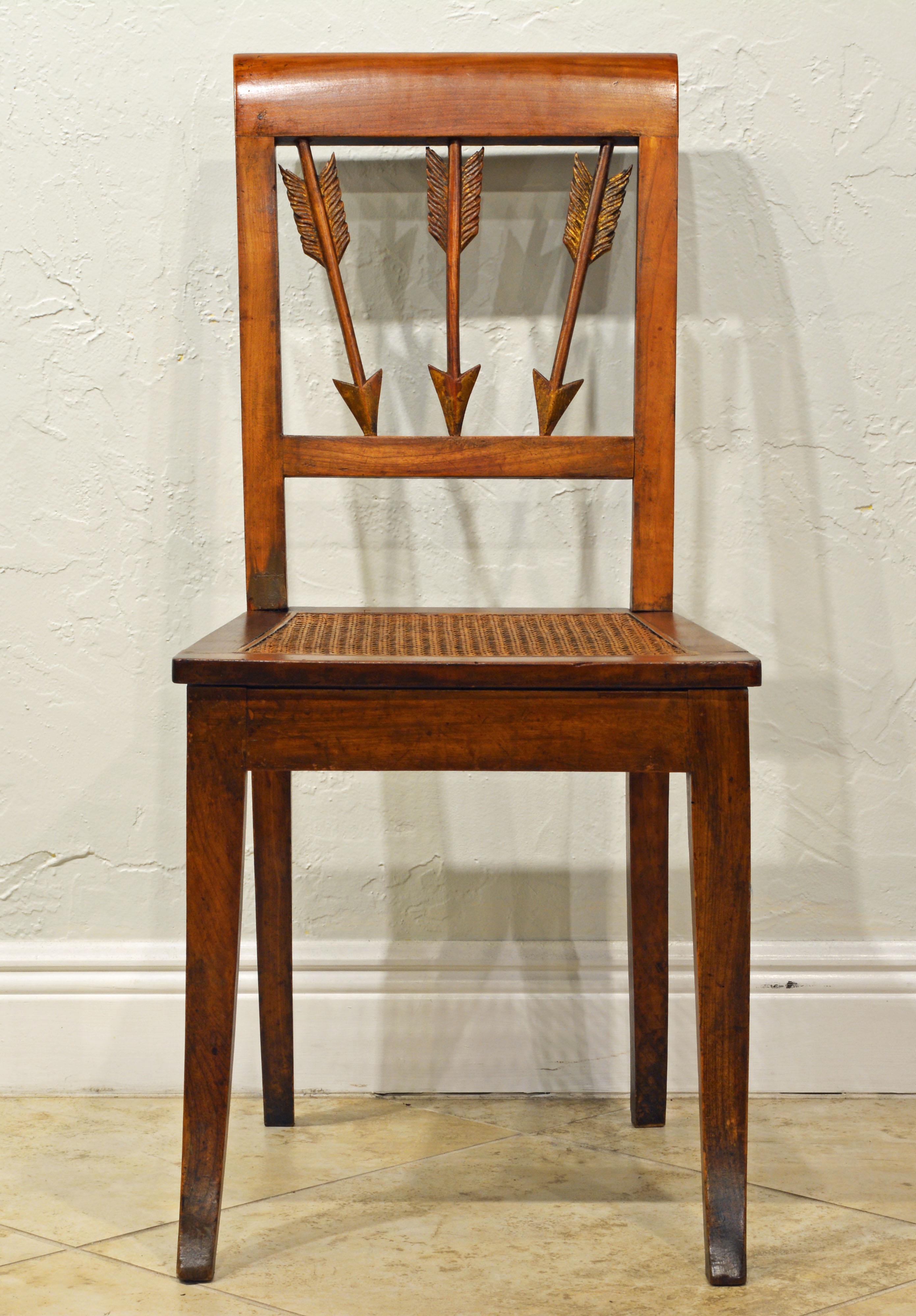 Six Early 19th Century Italian Neoclassical Fruitwood Arrow Back Klismos Chairs In Good Condition In Ft. Lauderdale, FL