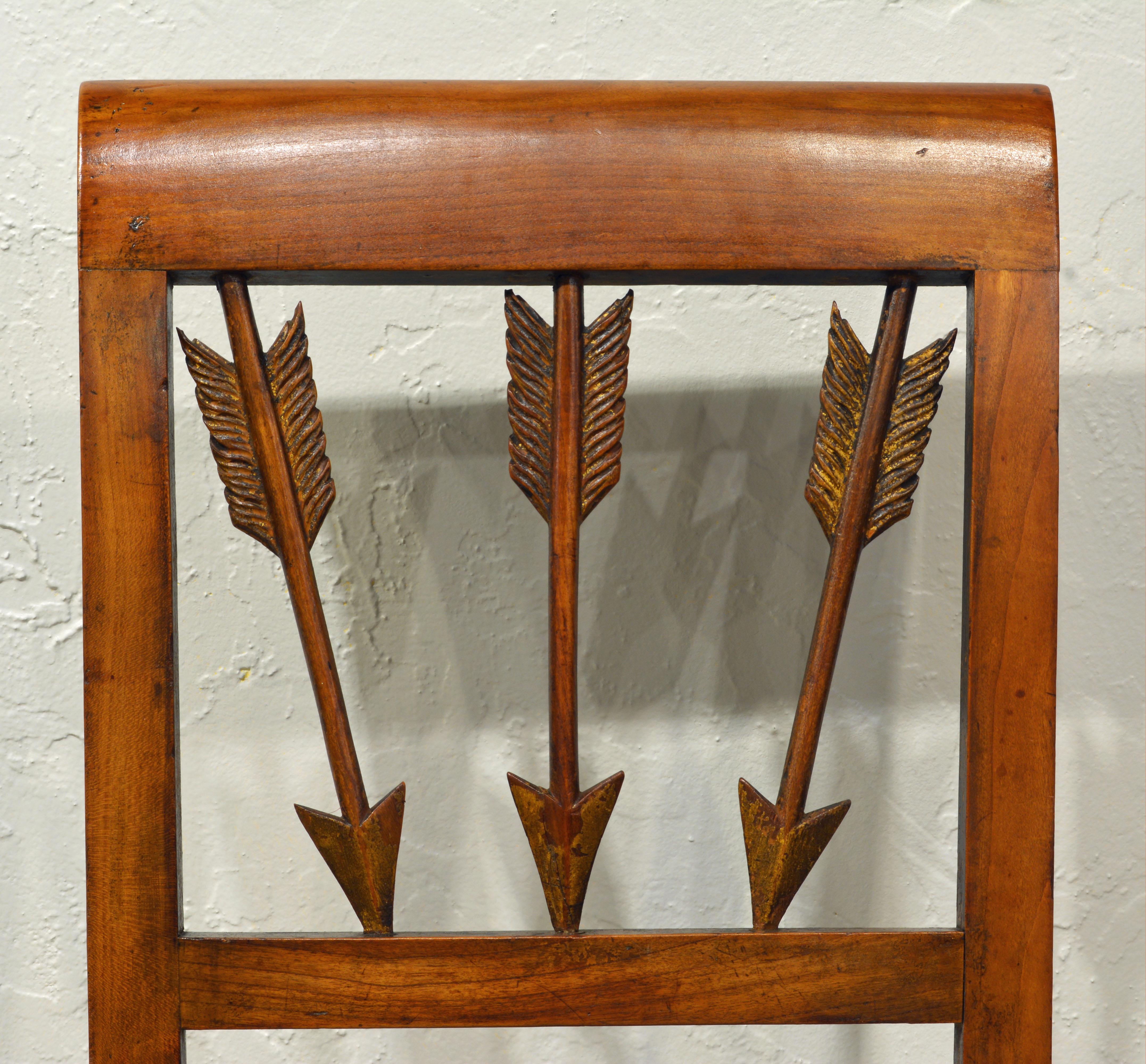 Six Early 19th Century Italian Neoclassical Fruitwood Arrow Back Klismos Chairs 2