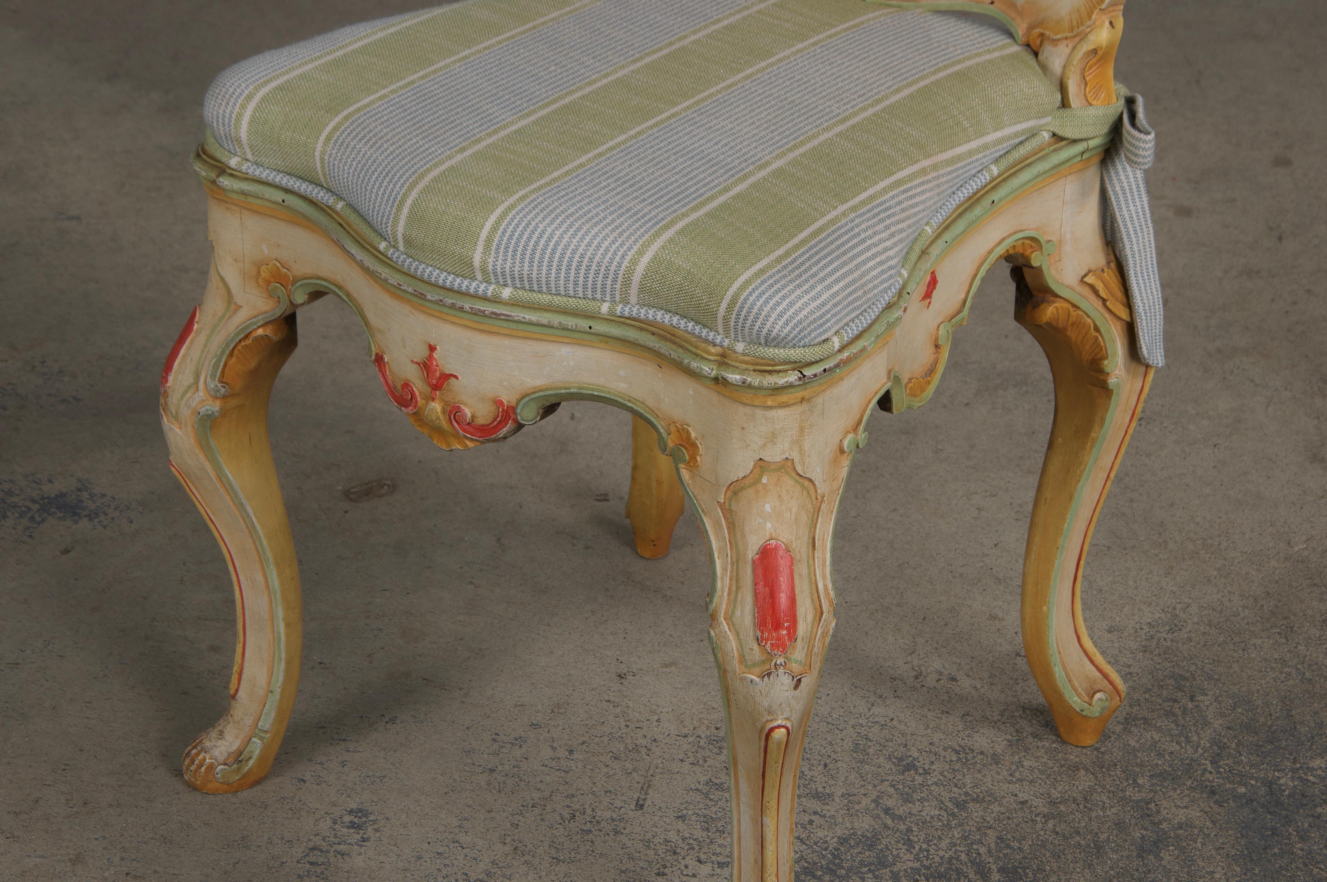 Six Early 19th Century French Louis XV Style Painted Cane Back Dining Chairs For Sale 10