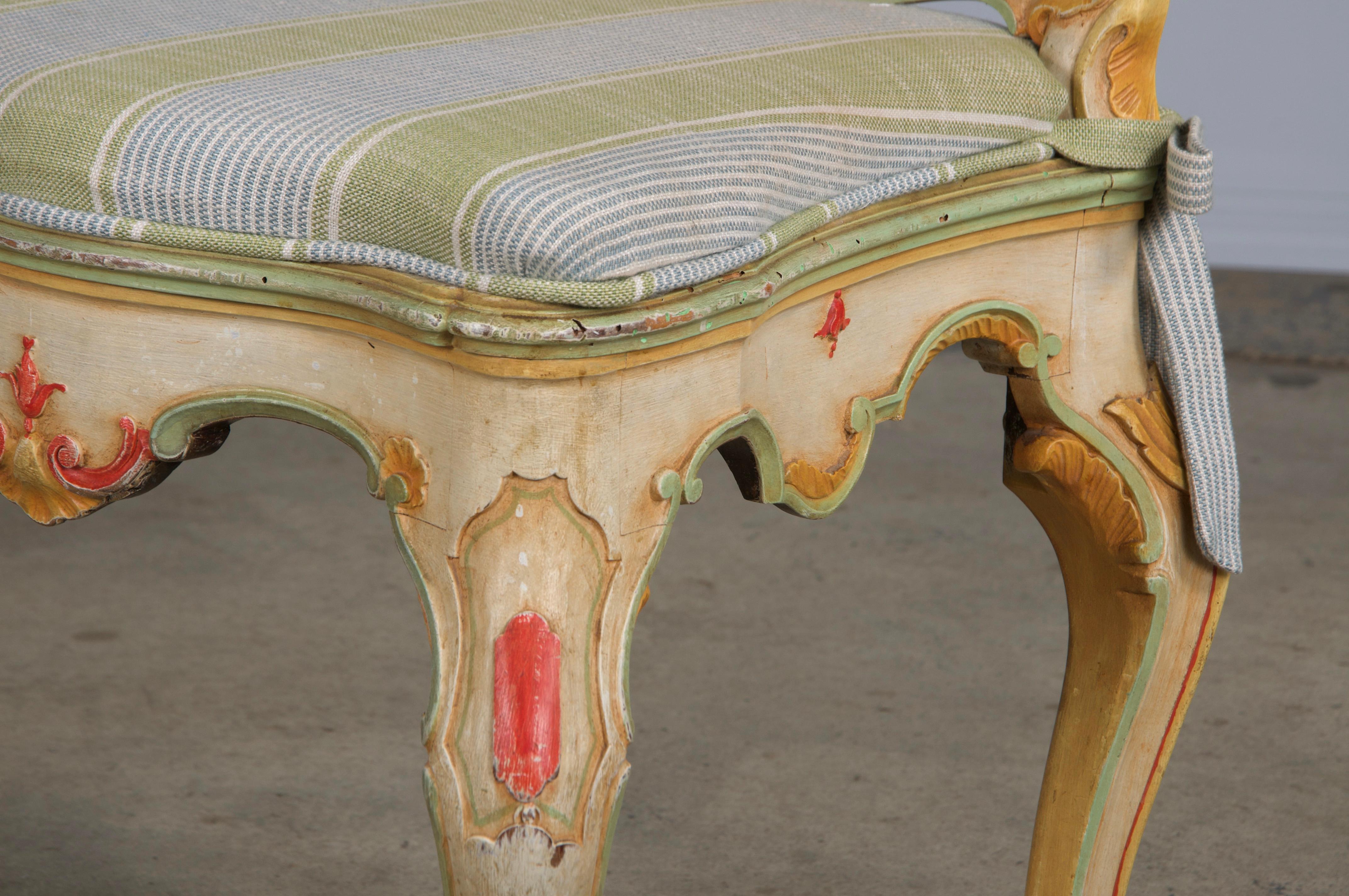Six Early 19th Century French Louis XV Style Painted Cane Back Dining Chairs For Sale 11