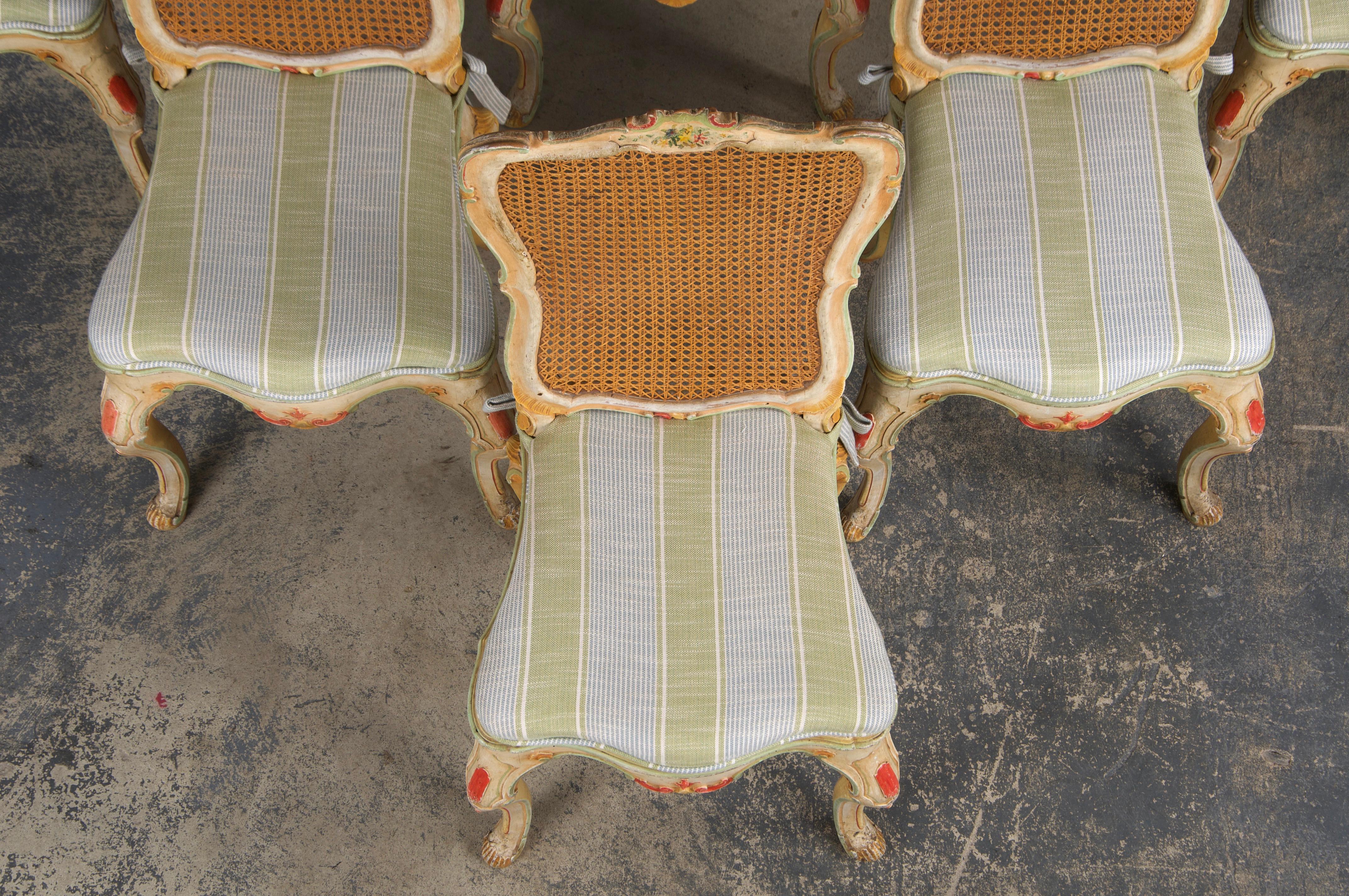 Six Early 19th Century French Louis XV Style Painted Cane Back Dining Chairs In Good Condition For Sale In Astoria, NY