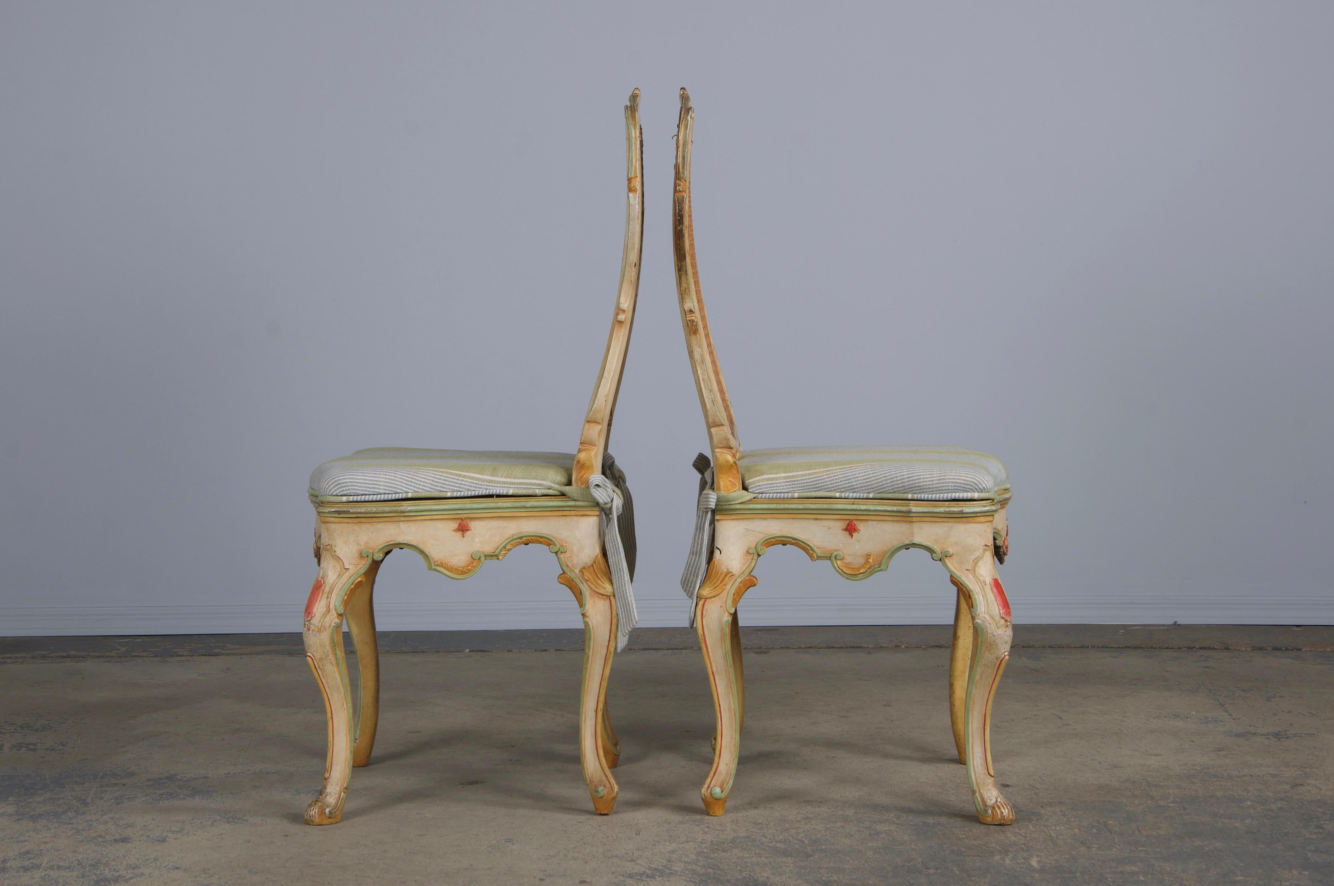 Six Early 19th Century French Louis XV Style Painted Cane Back Dining Chairs For Sale 3