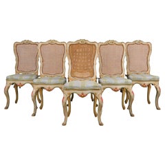 Sei sedie da pranzo con schienale a canne dipinte in stile Louis XV francese del primo Ottocento