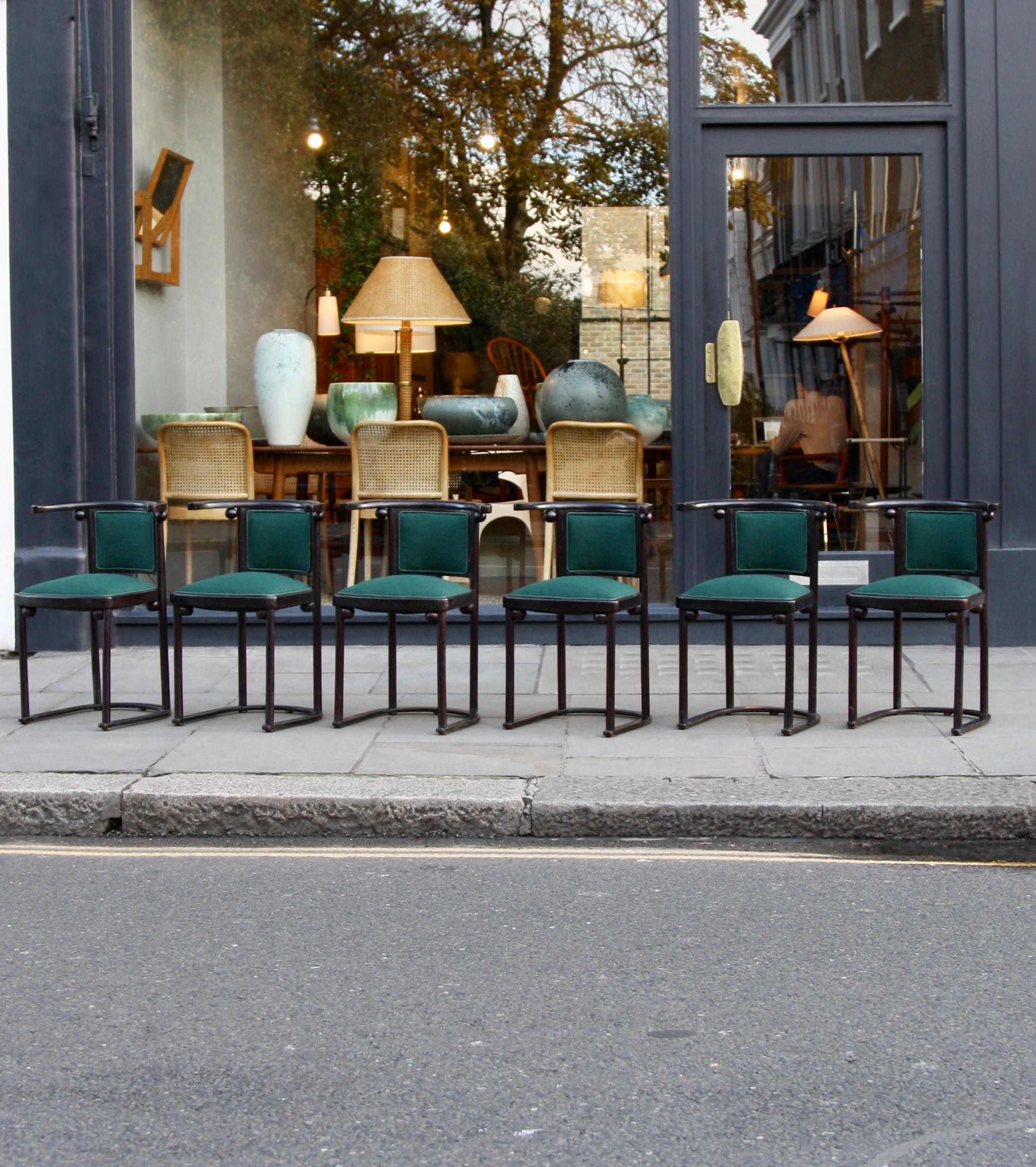 Six Early 1st Edition Black Lacquer Fledermaus Chairs, Josef Hoffmann circa 1910 6