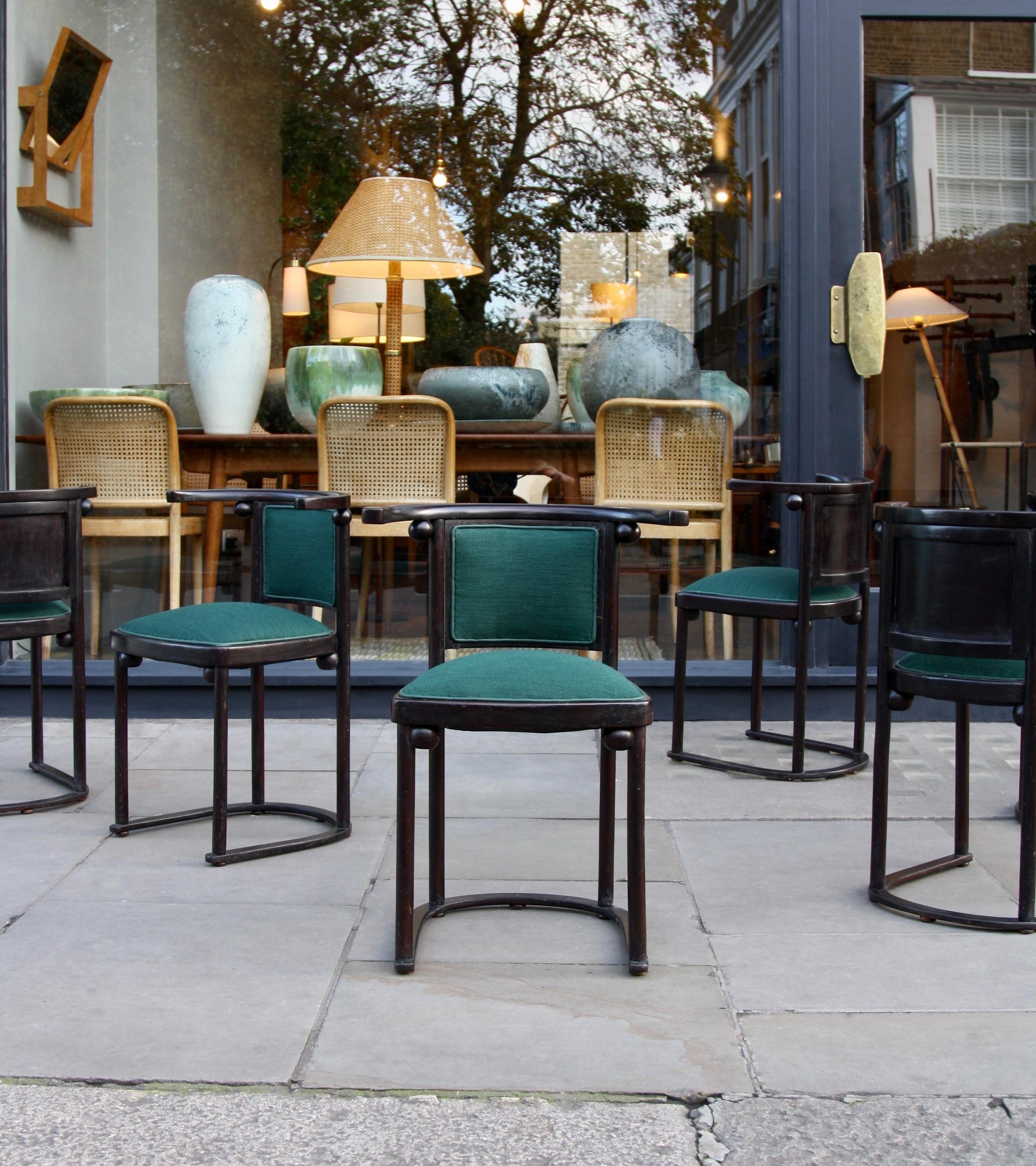 Vienna Secession Six Early 1st Edition Black Lacquer Fledermaus Chairs, Josef Hoffmann circa 1910