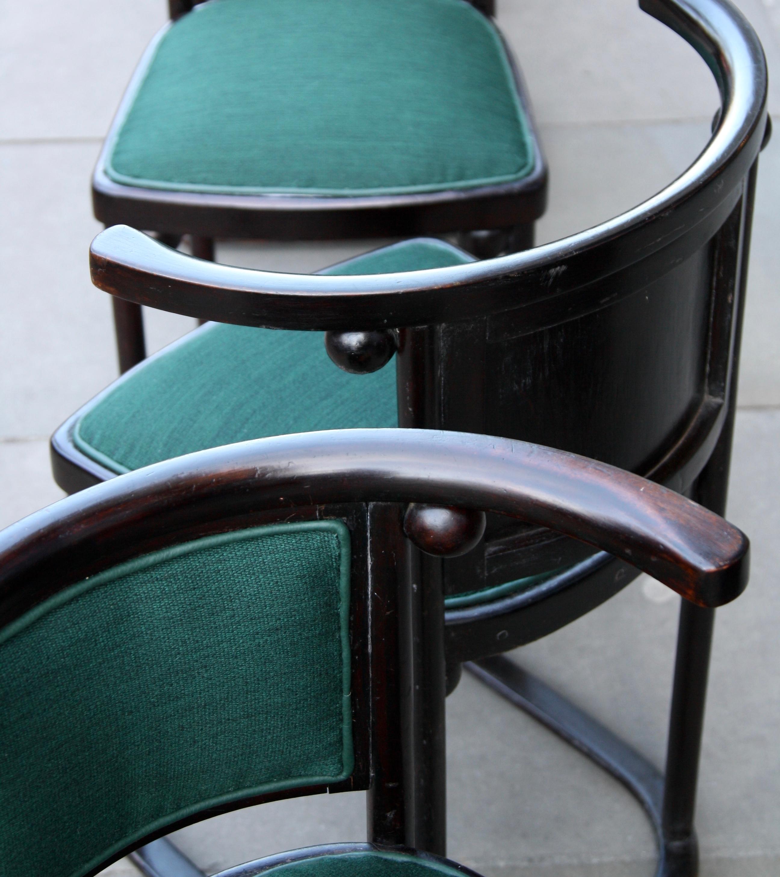 20th Century Six Early 1st Edition Black Lacquer Fledermaus Chairs, Josef Hoffmann circa 1910