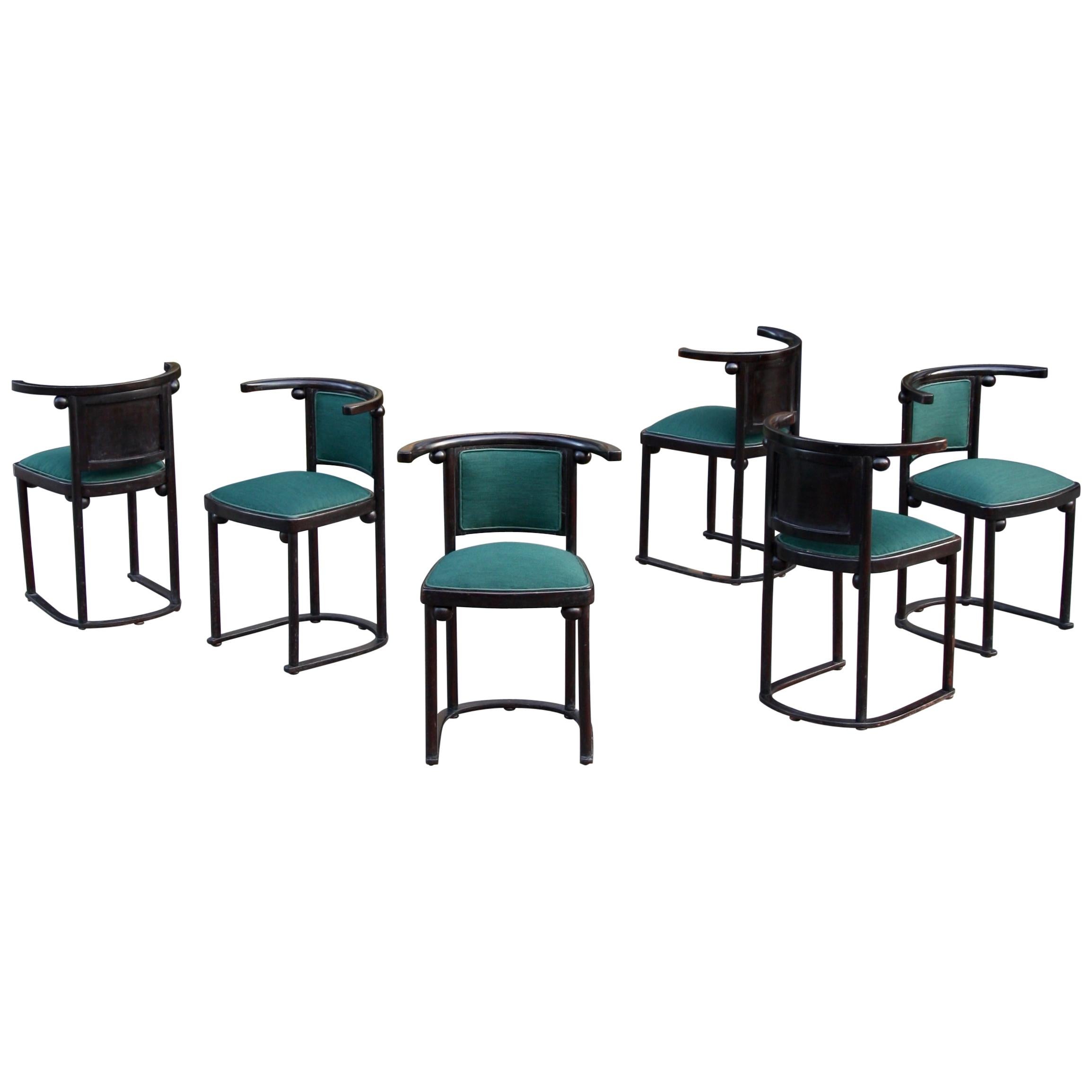 Six Early 1st Edition Black Lacquer Fledermaus Chairs, Josef Hoffmann circa 1910