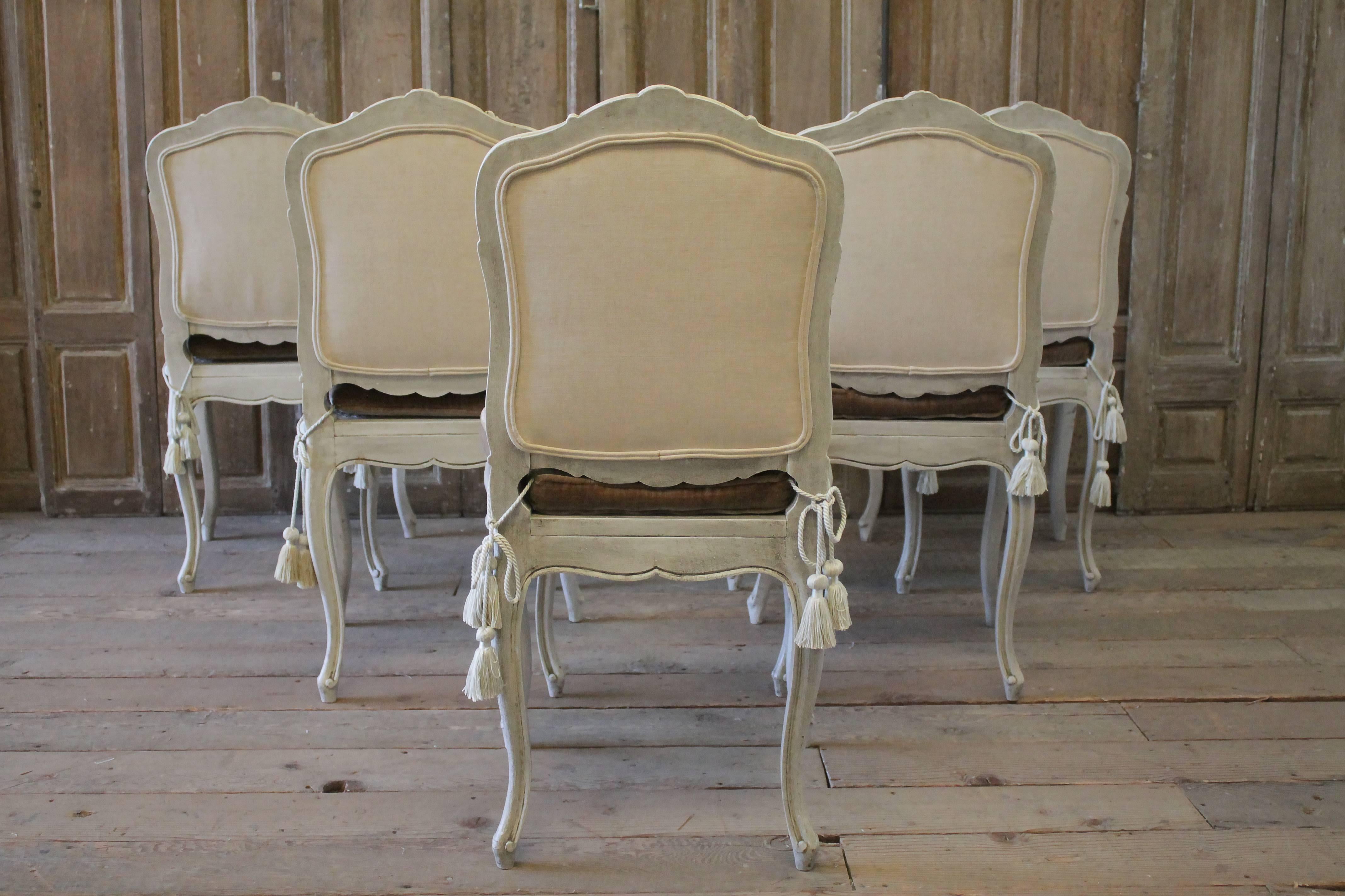 Six Early 20th Century Painted French Louis XV Style Cane Back Dining Chairs 8