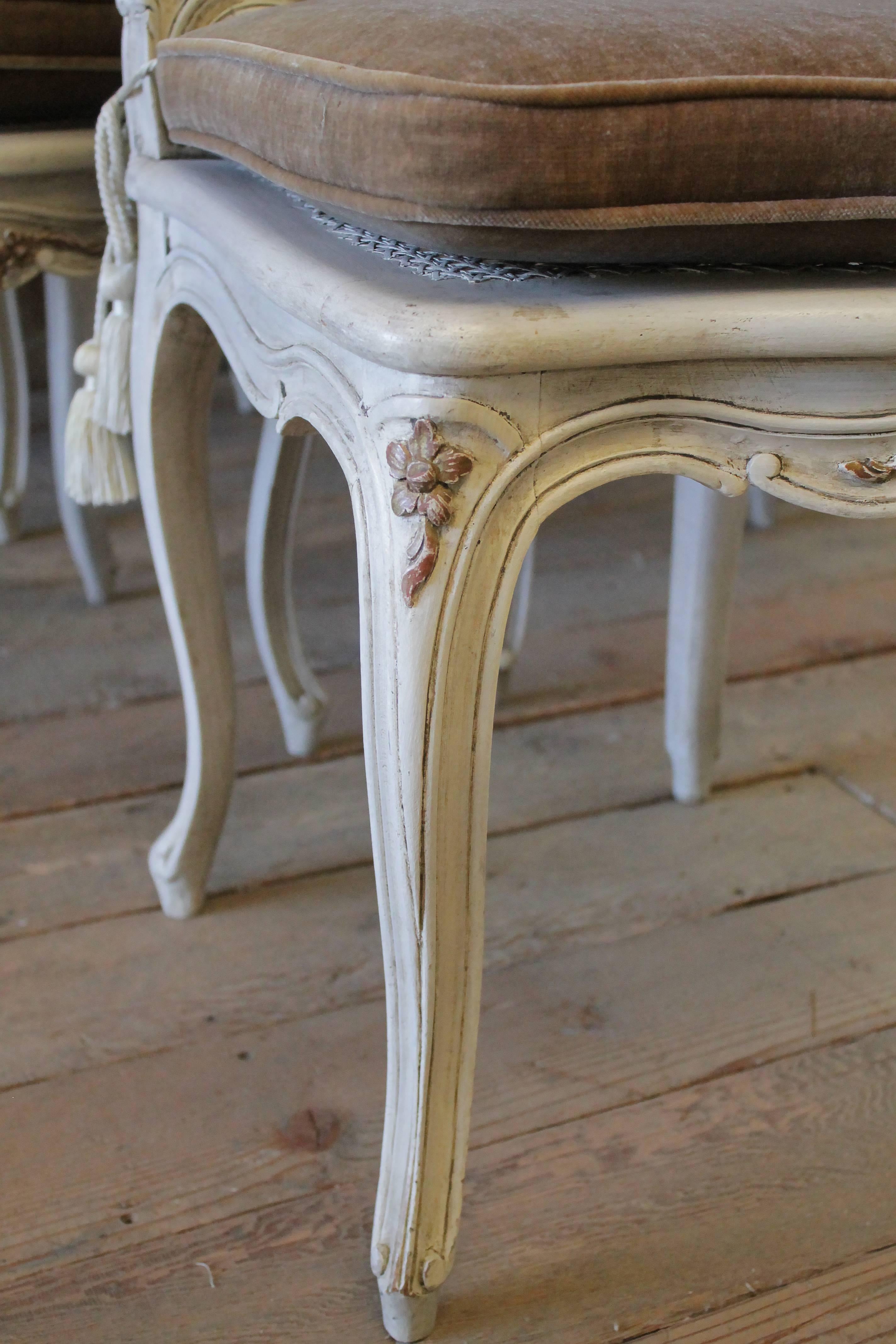 Six Early 20th Century Painted French Louis XV Style Cane Back Dining Chairs 2