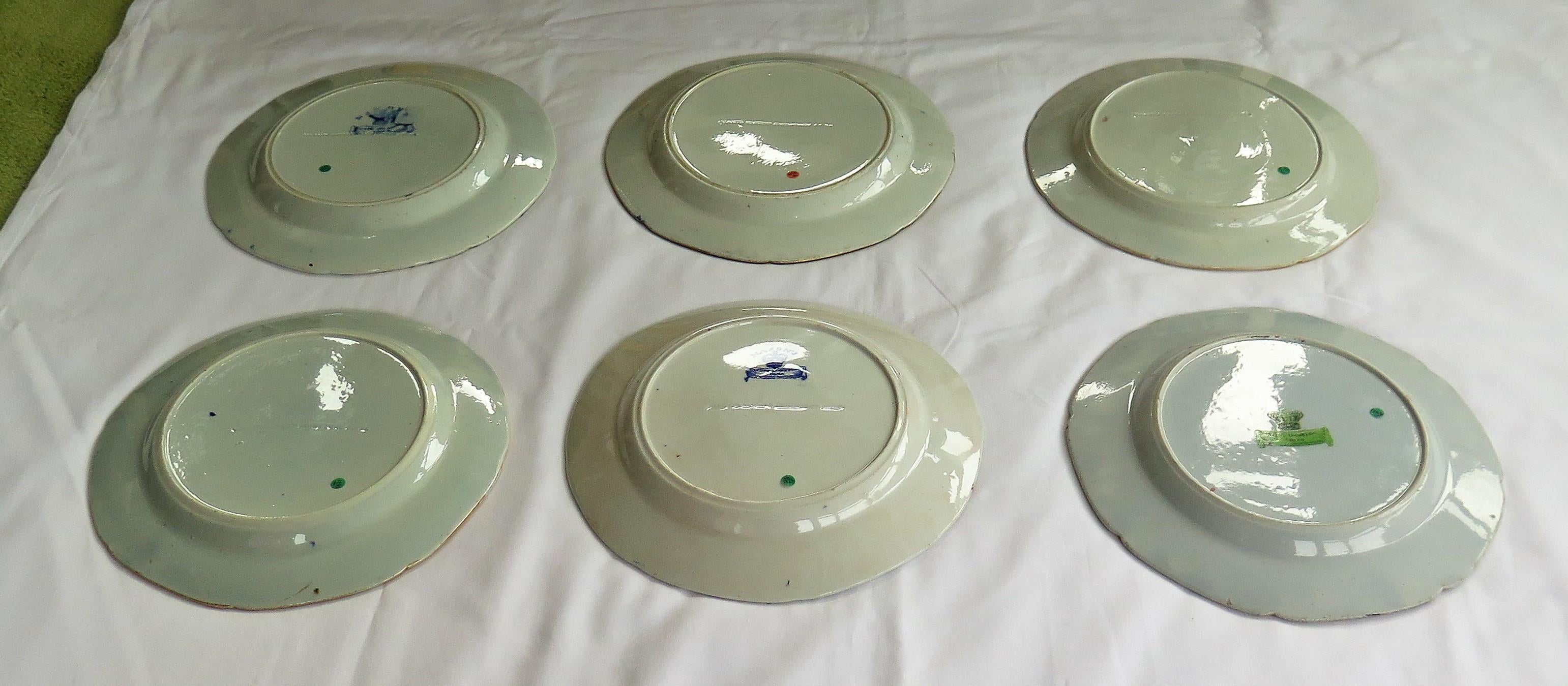 Six Early Mason's Ironstone Dinner Plates Harlequin Set, English Circa 1815 12